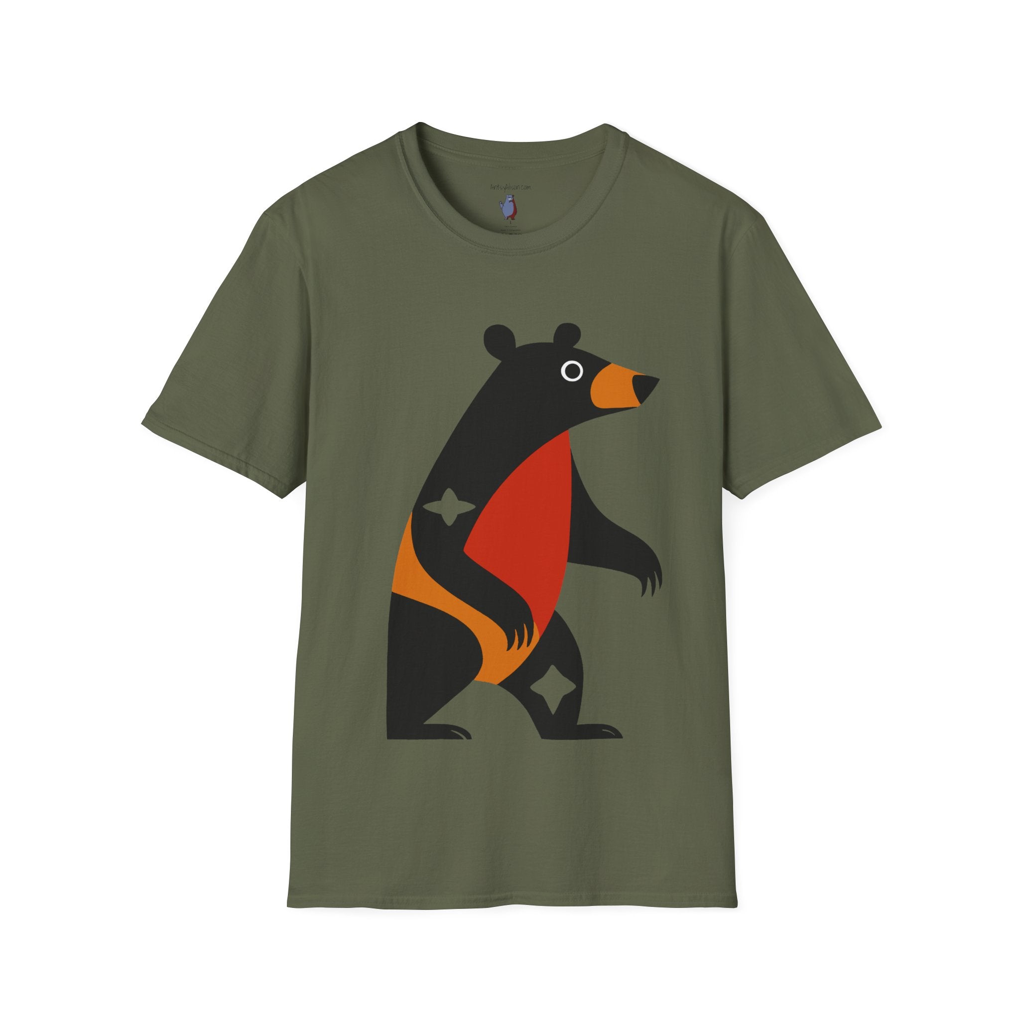 Mod Diamond Black Bear Graphic Art Tee - 100% Cotton T-Shirt
