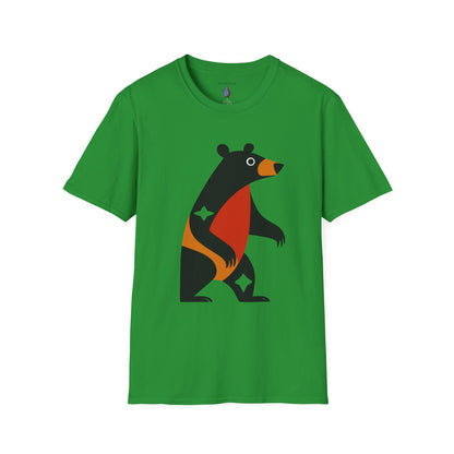 Mod Diamond Black Bear Graphic Art Tee - 100% Cotton T-Shirt