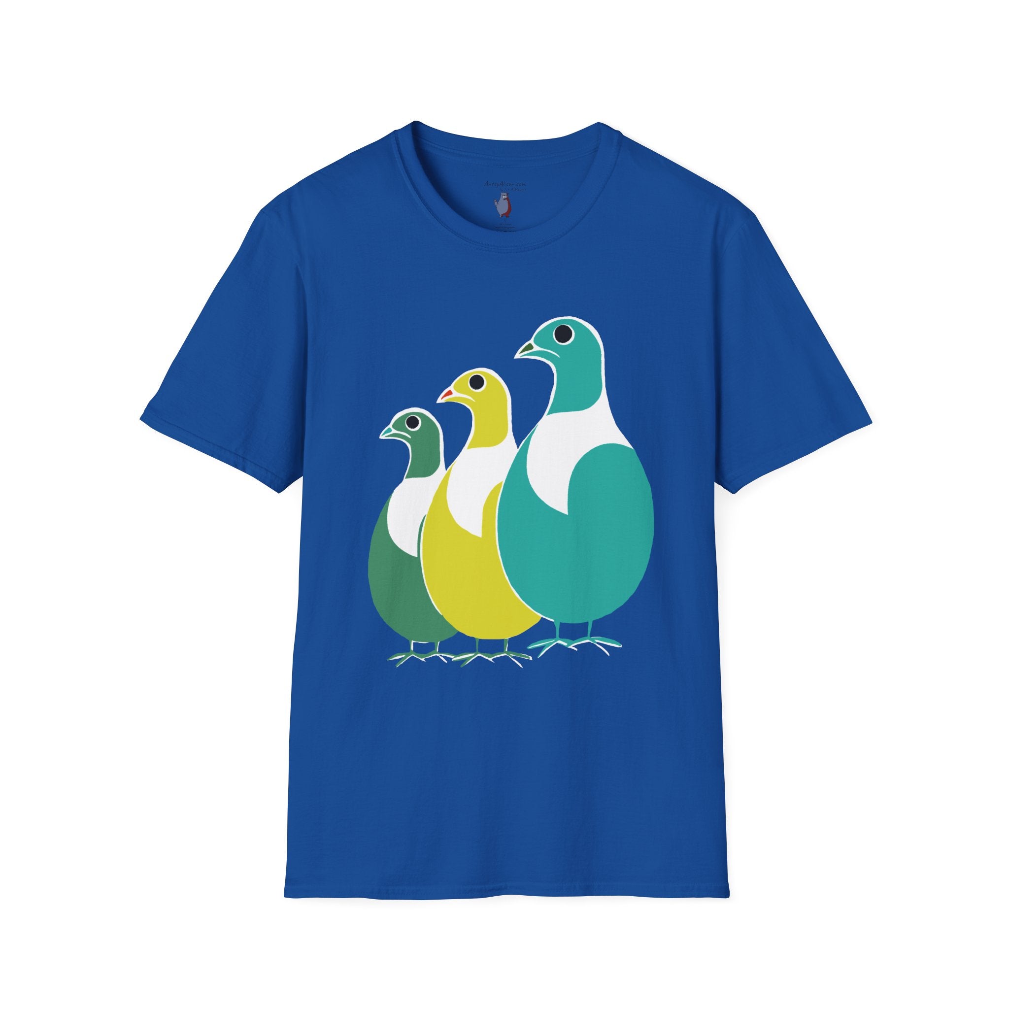 Midwest Modern Pop Art Partridge Trio in Blues - 100% Cotton Graphic Tee - animal lovers, cute, partridge, bird
