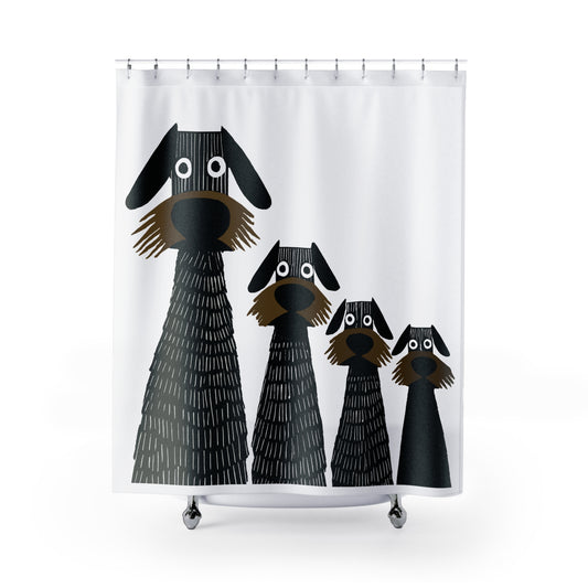 Retro Inspired Wide Eyed Dogs Shower Curtain Brown Gradient