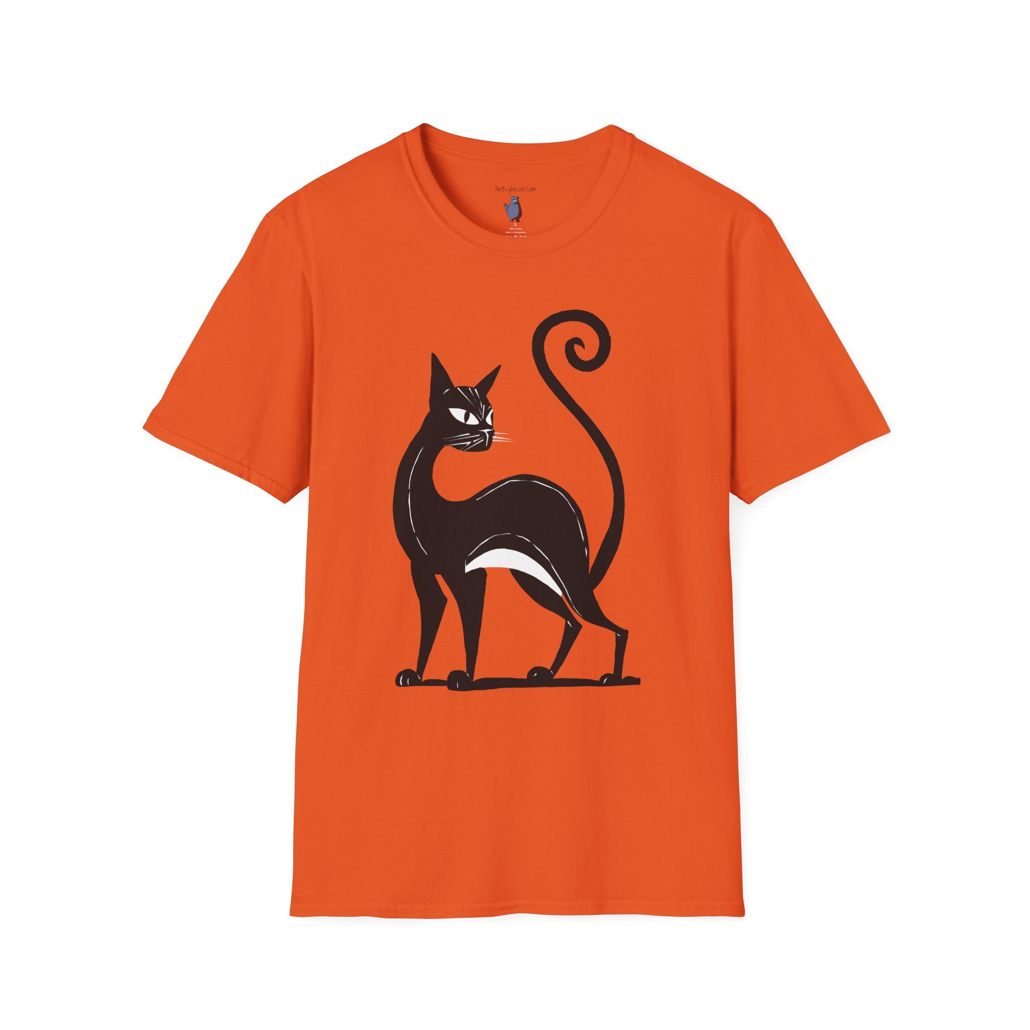 Black Cat with an Attitude Graphic Art Tee - 100% Cotton T-Shirt
