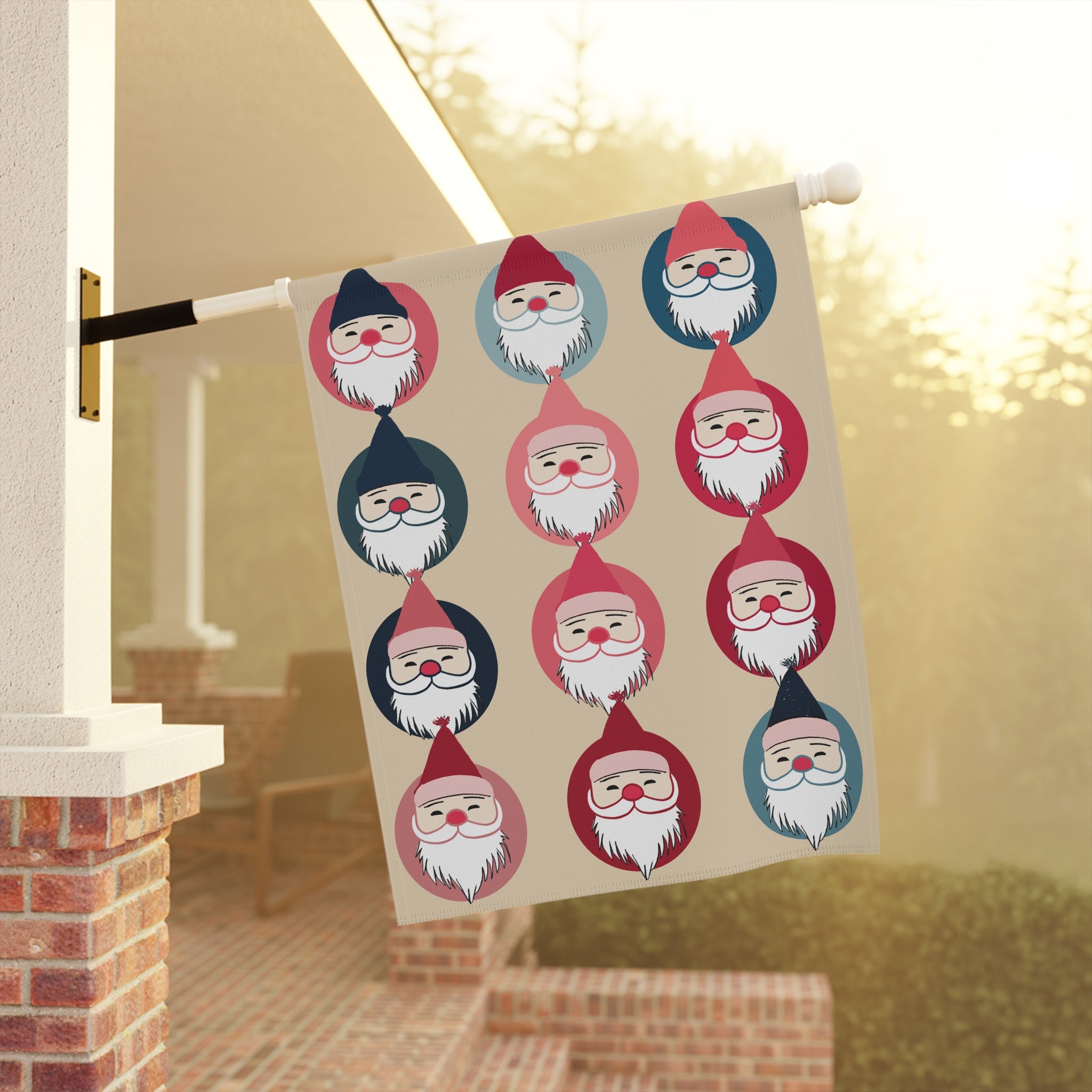 Seasonal Christmas Midwest Mod Santa in a Row Outdoor House Flag Garden Banner
