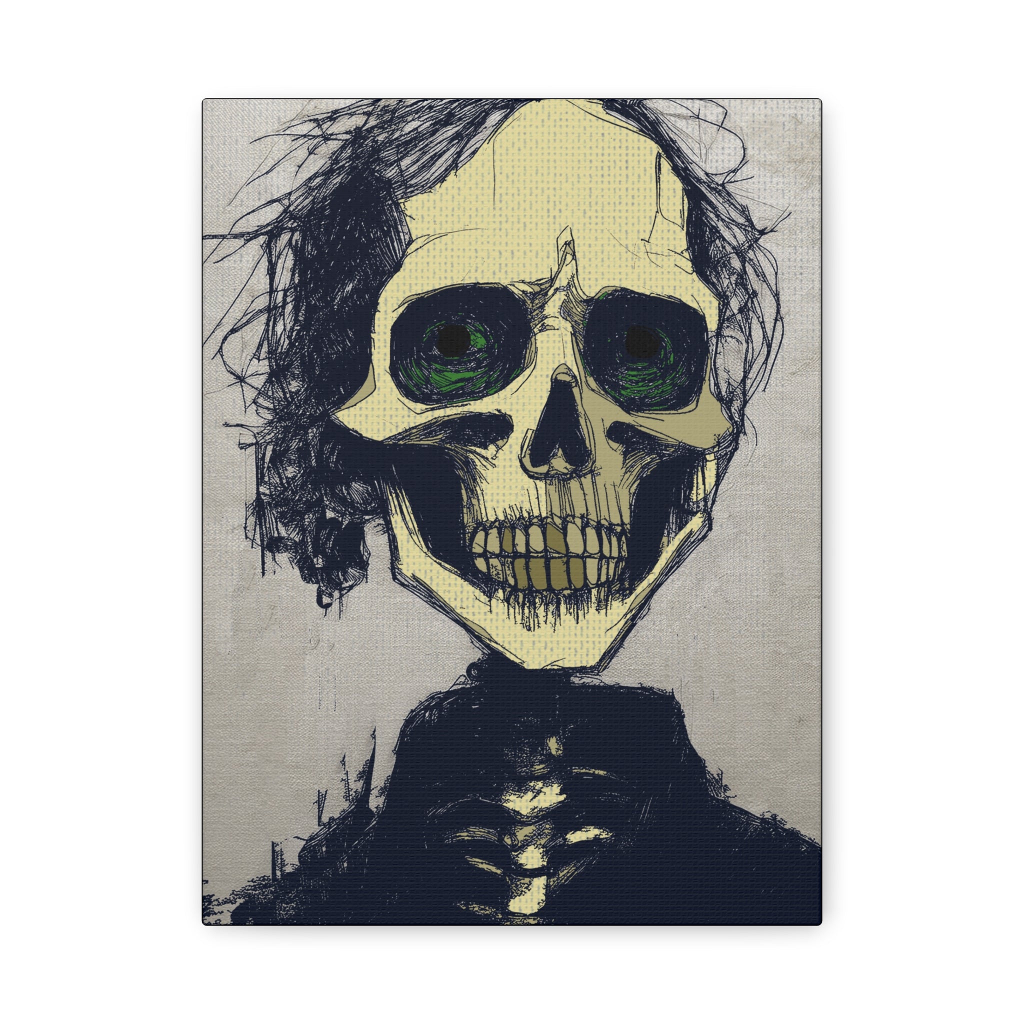 Crazy Hair Skeleton Art Print  - Matte Canvas, Stretched, 1.25"