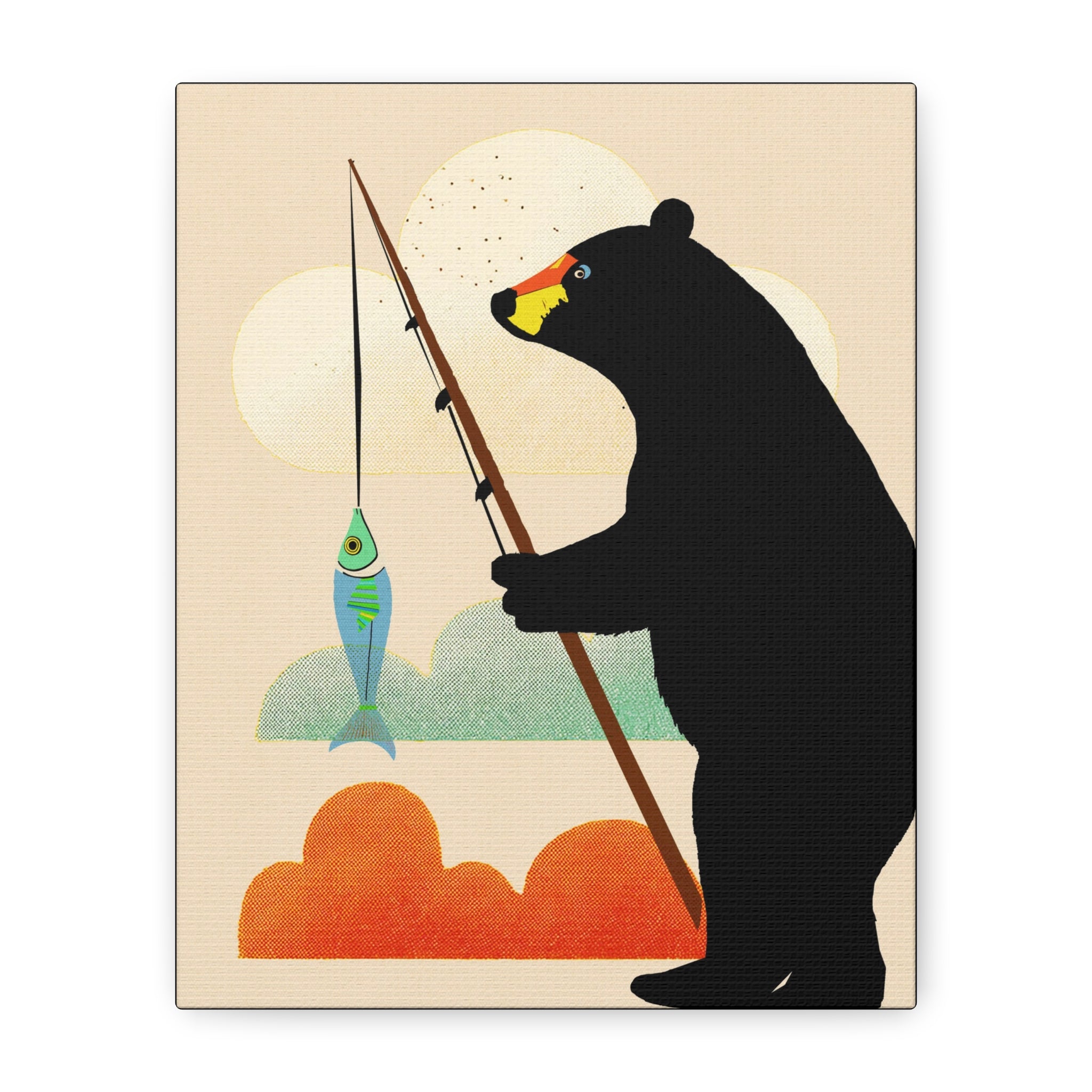 Fishing Bear with Catch Graphic Art Print - Matte Canvas, Stretched, 1.25"