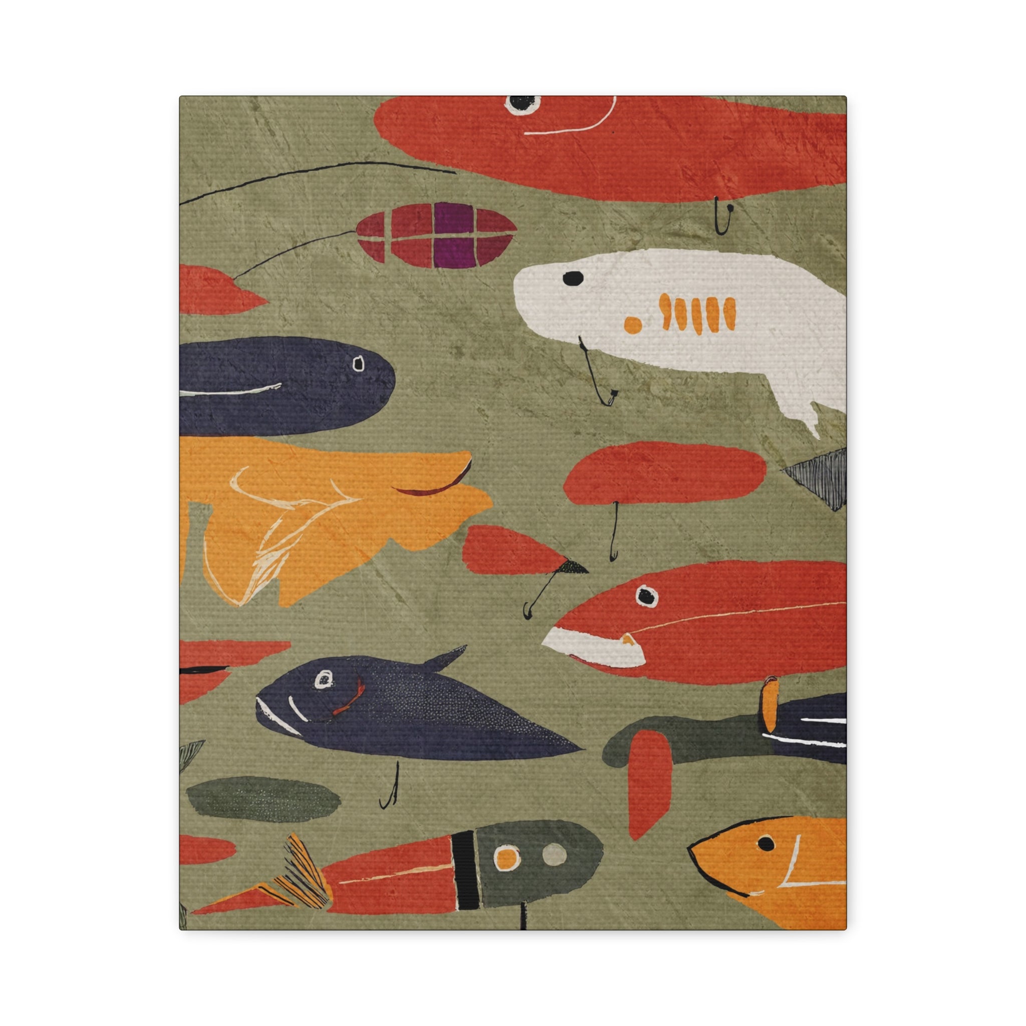 Vintage Fishing Lures #1 Cabin Pop Art Print - Matte Canvas, Stretched, 1.25" -  home decor, wall art, fishing, vintage, cabin, cottage, shabby