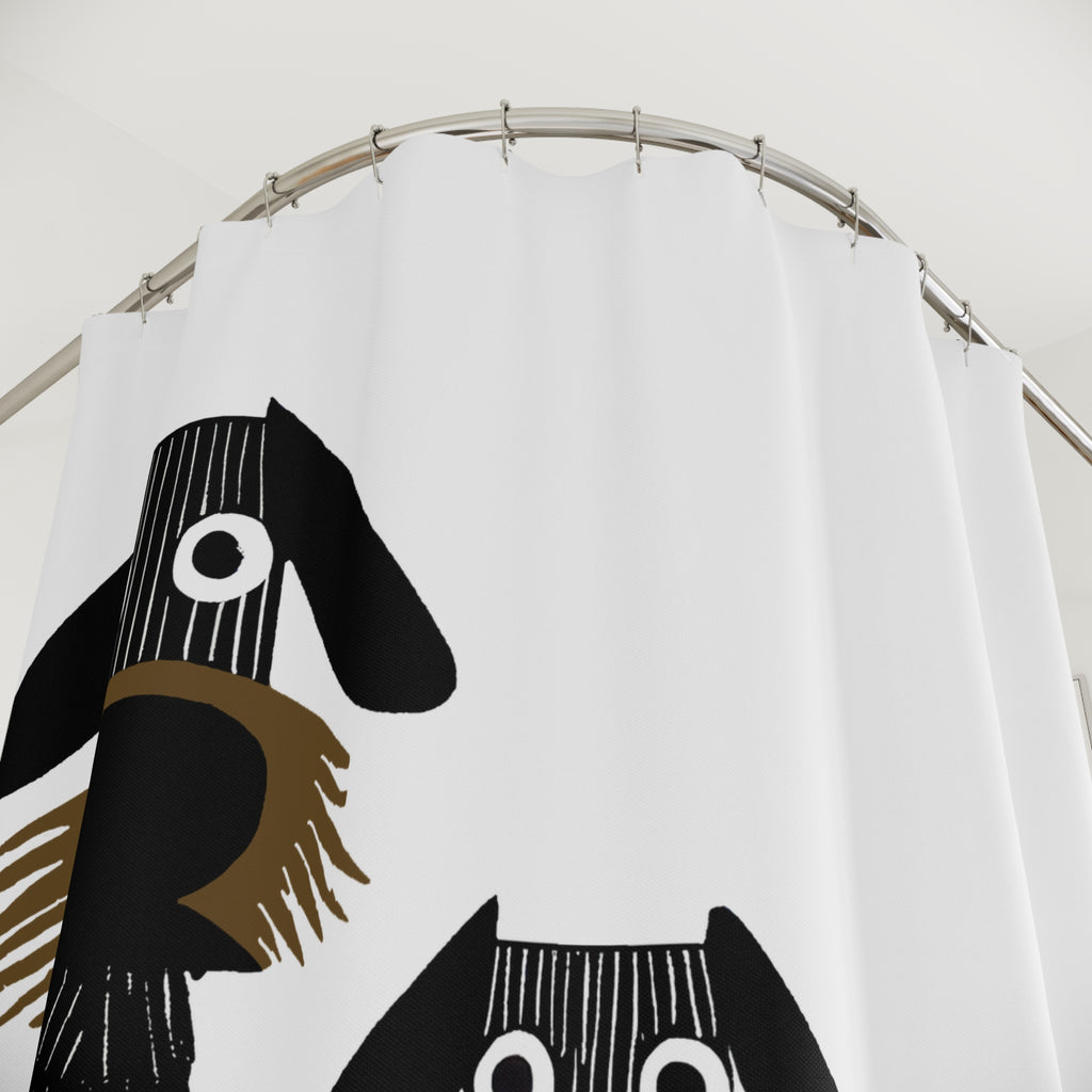 Retro Inspired Wide Eyed Dogs Shower Curtain Brown Gradient