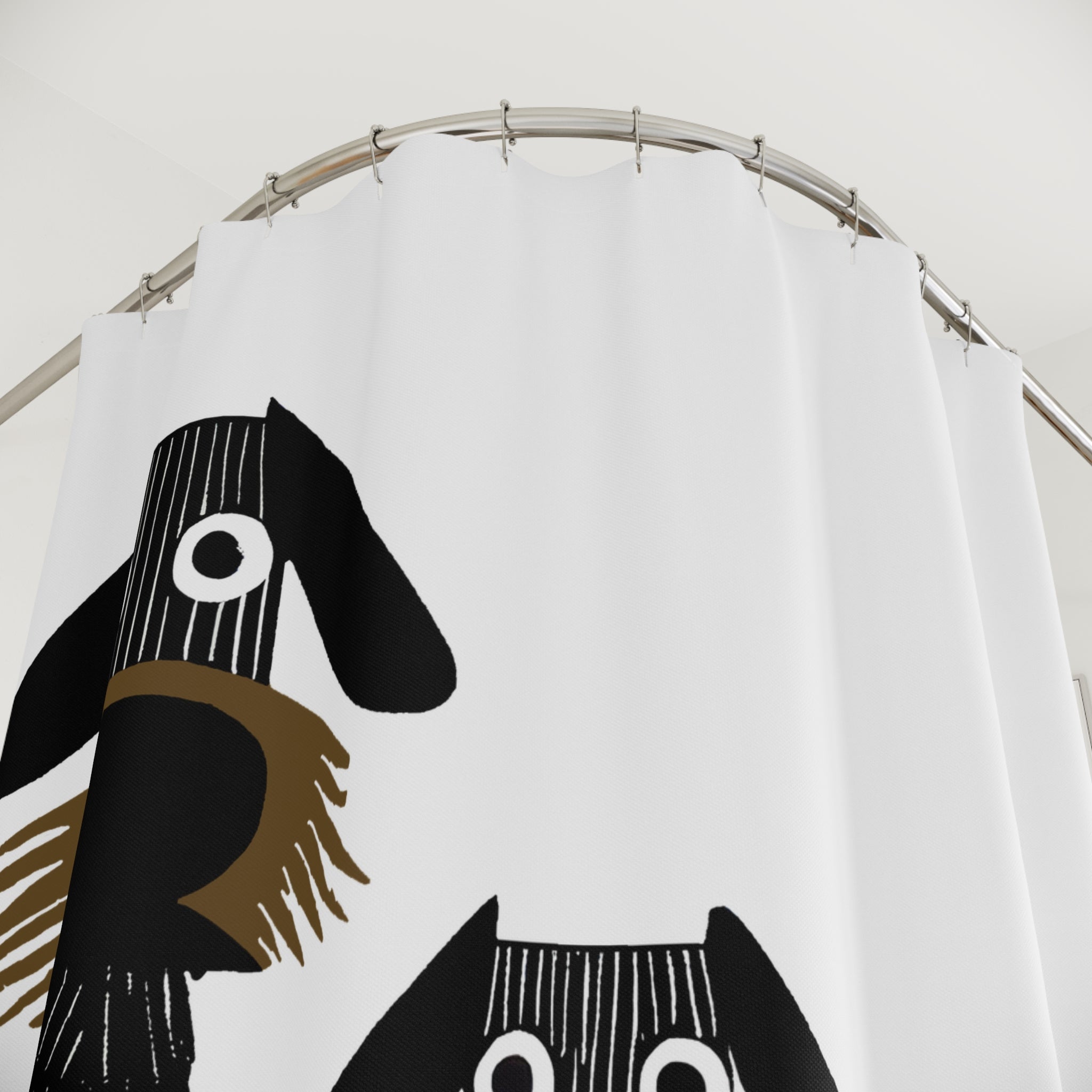 Retro Inspired Wide Eyed Dogs Shower Curtain Brown Gradient