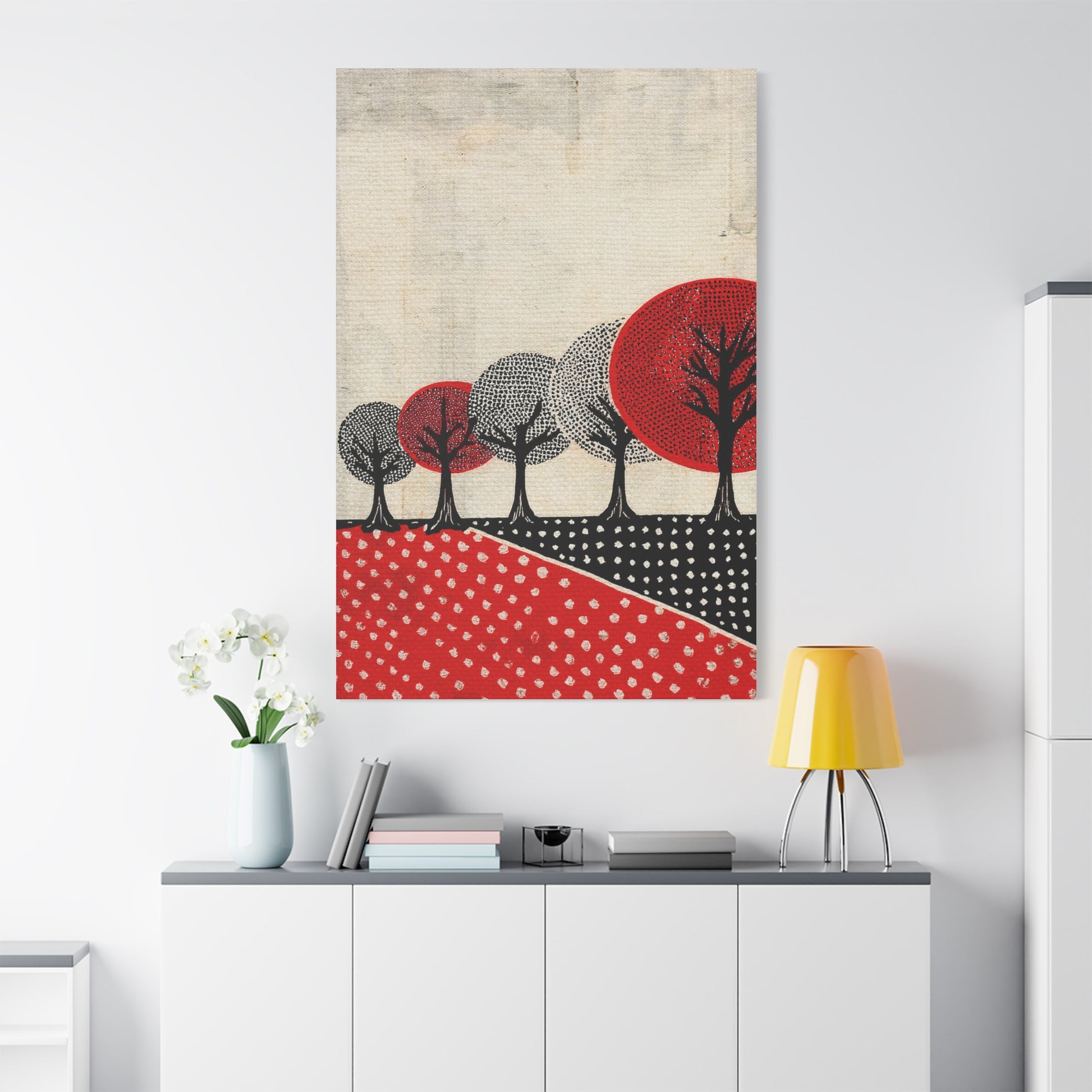 Modern Black and Red Prairie Landscape - Matte Canvas, Stretched, 1.25"