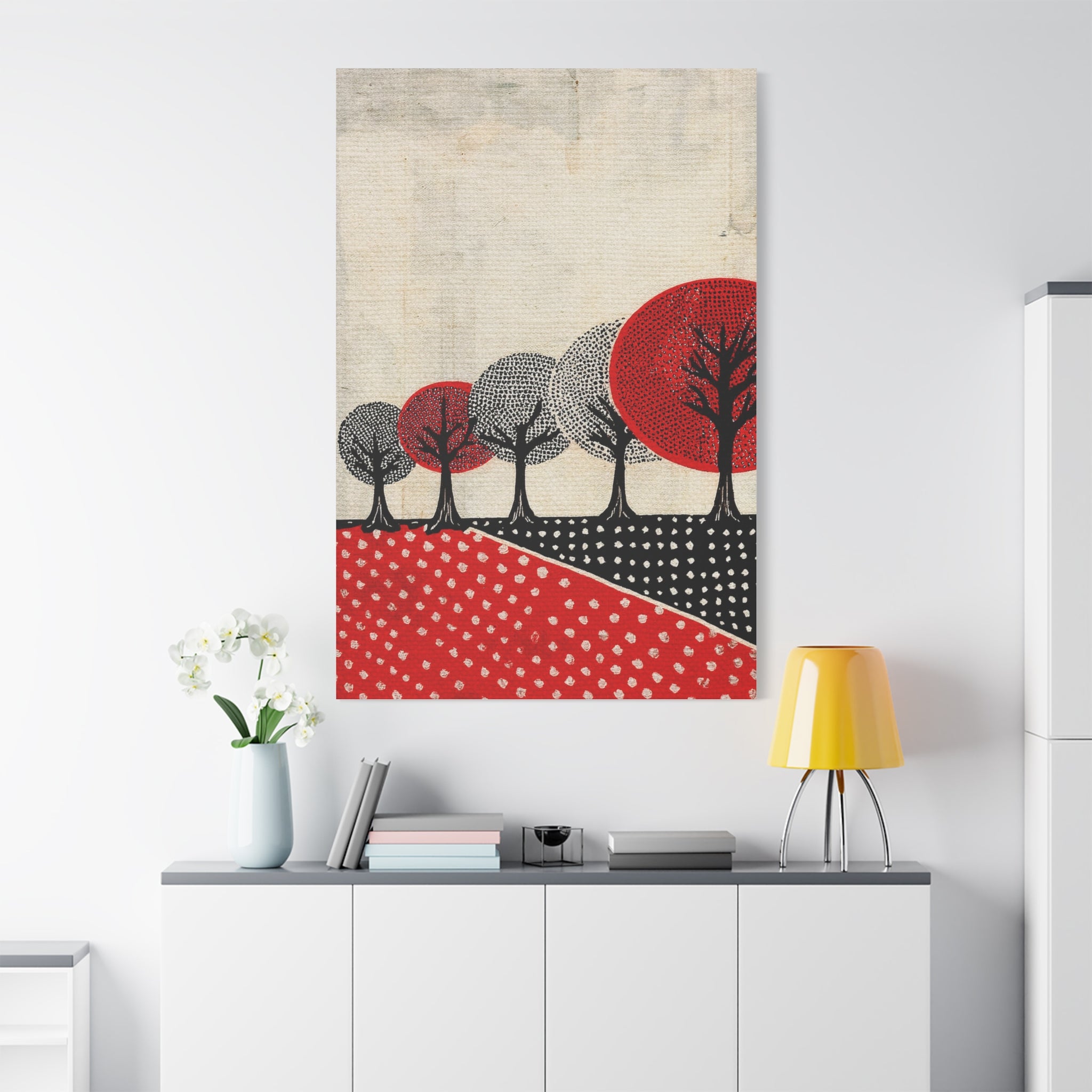 Modern Black and Red Prairie Landscape - Matte Canvas, Stretched, 1.25"