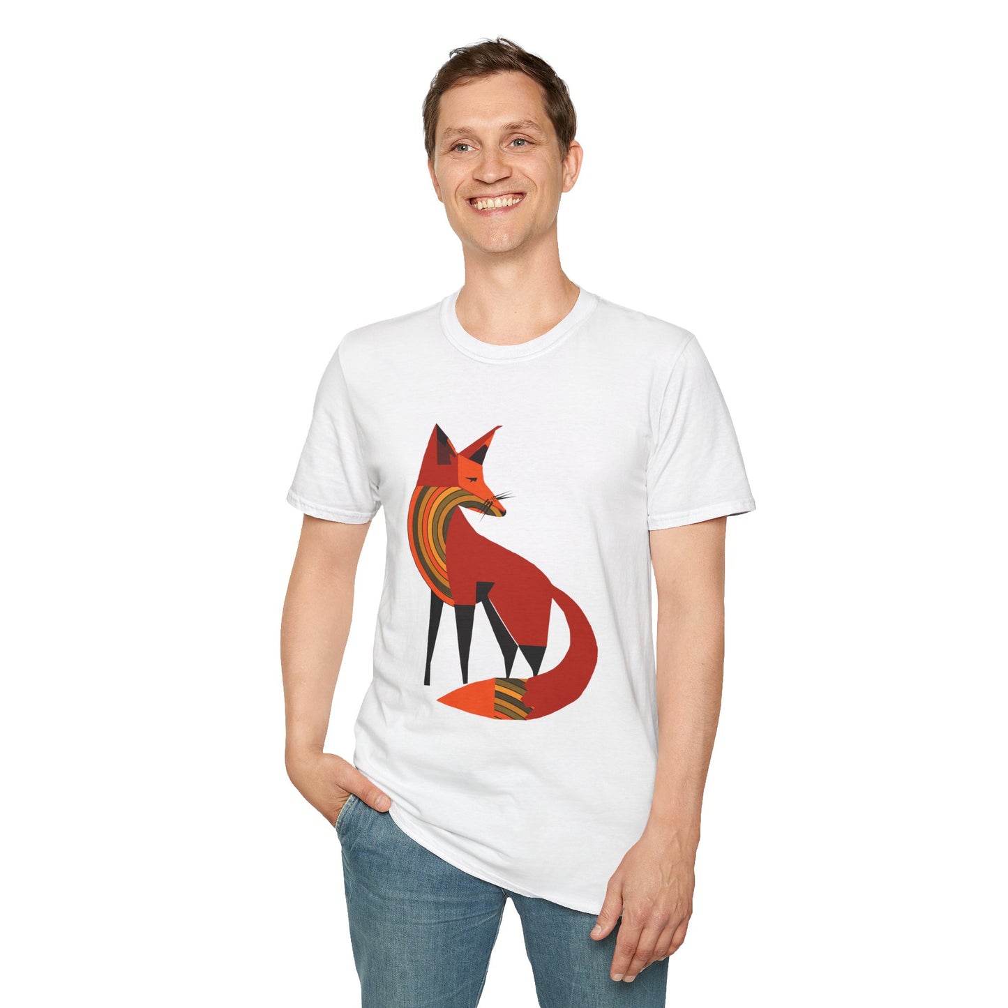 Sassy Striped Fox Graphic Art Tee - 100% Cotton T-Shirt