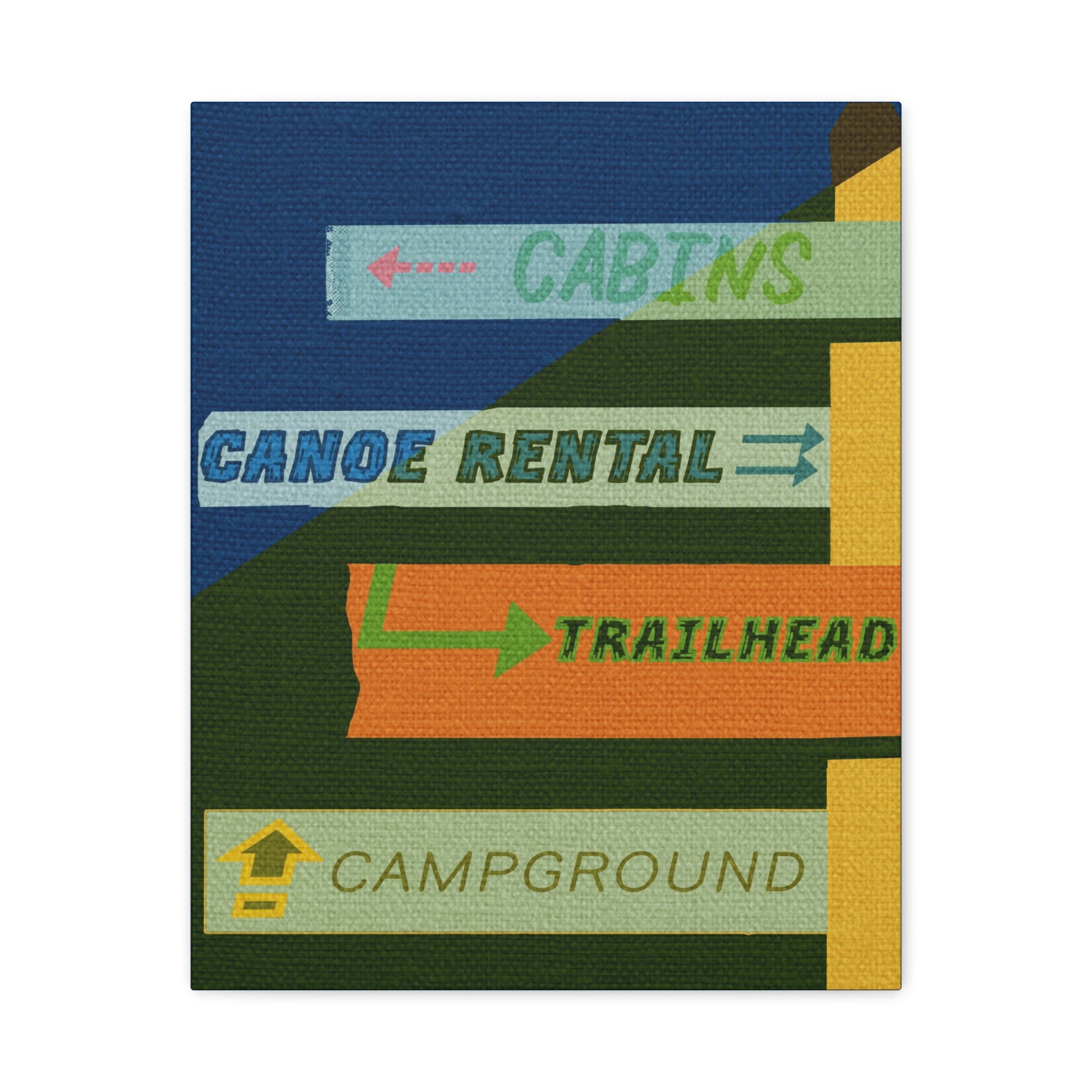 Midwest Modern Campy Campground Directional Sign  Art Print - Matte Canvas, Stretched, 1.25" -  home decor, wall art, space, camp, cabin, cottage