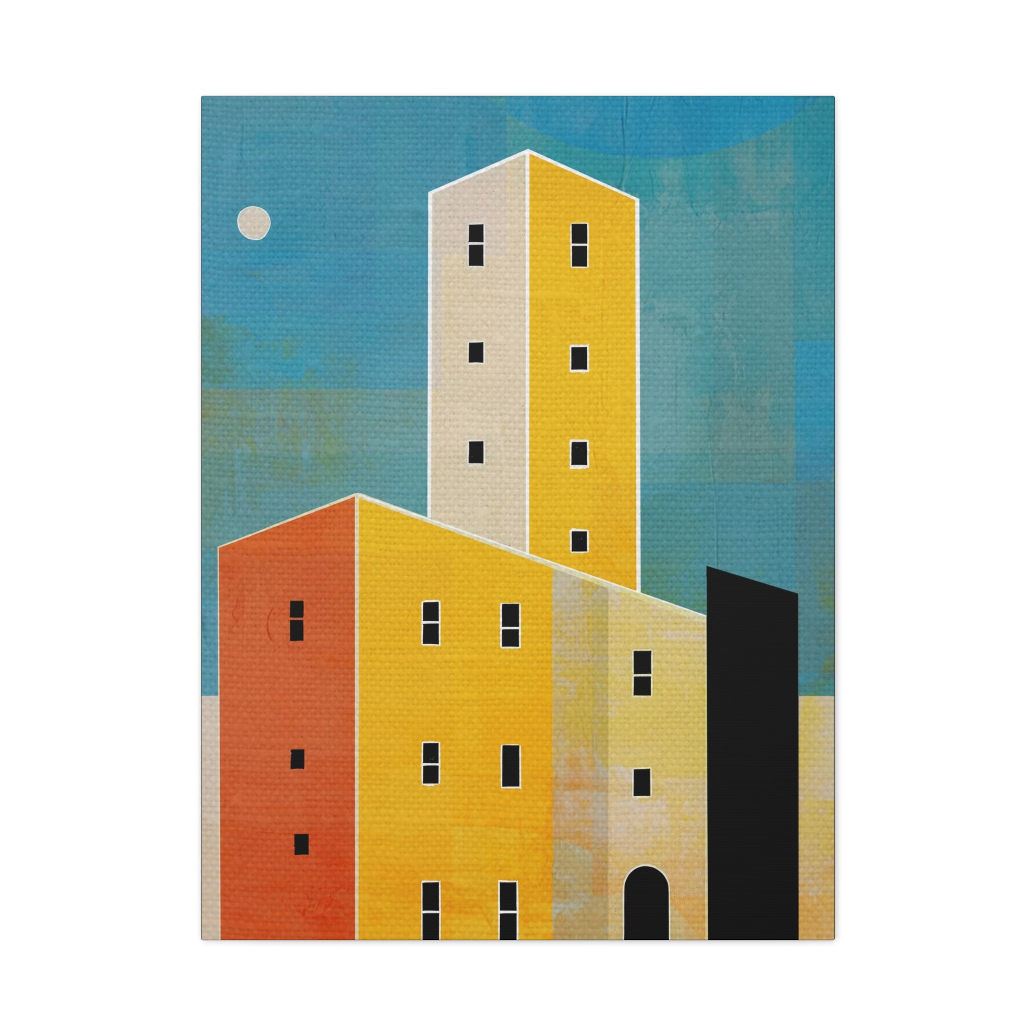 Midwest Modern Cityscape in Blue Print - Matte Canvas, Stretched, 1.25" -  home decor, wall art, city, blue