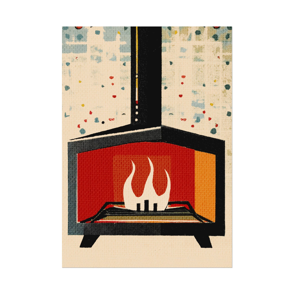 Mid Century Modern Fireplace Art Print Rolled Poster | Wall Art, Midwest Mod