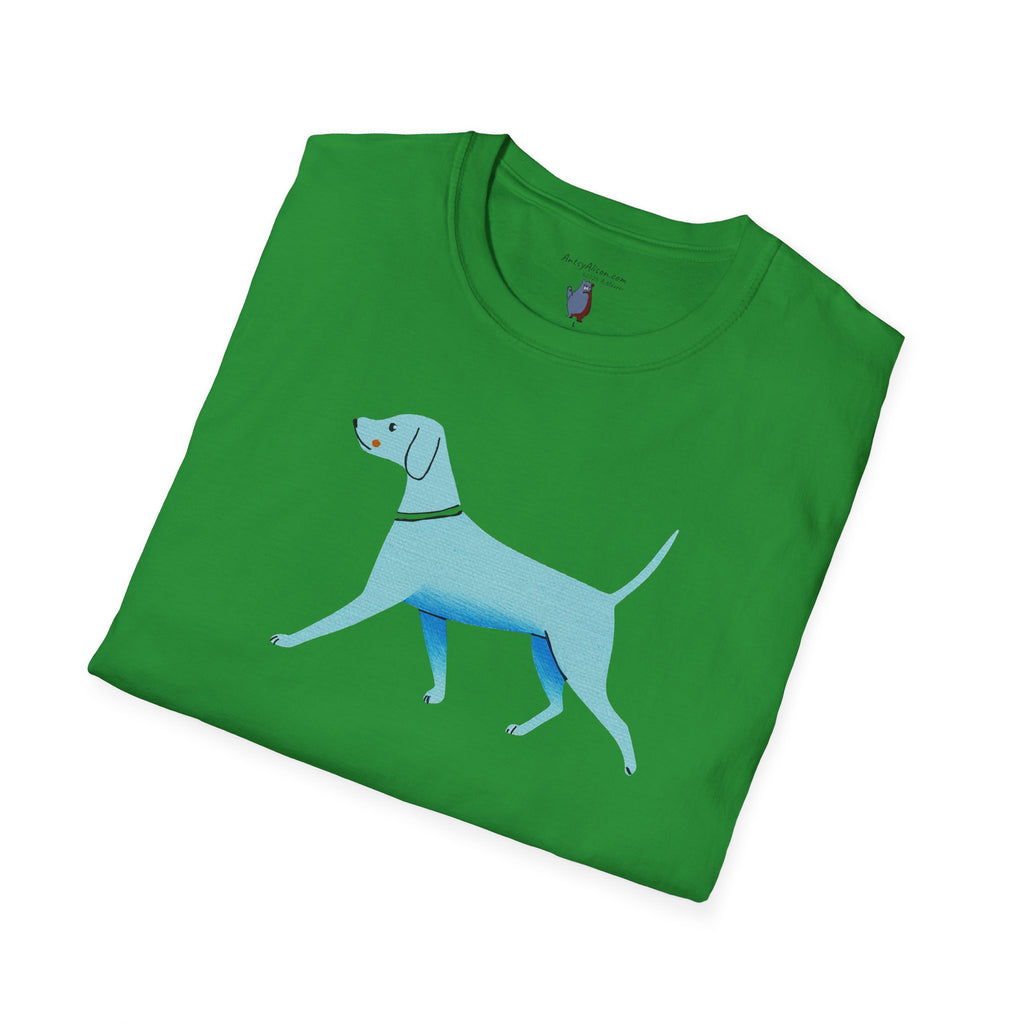 Midwest Modern Walking Blue Dog - 100% Cotton Graphic Tee - animal lovers, dogs, canines, blue