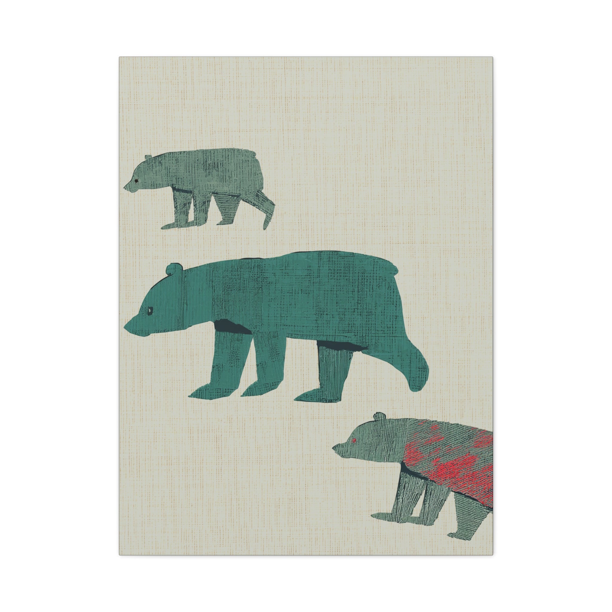 Modern Abstract Three Walking Bears  - Matte Canvas, Stretched, 1.25"