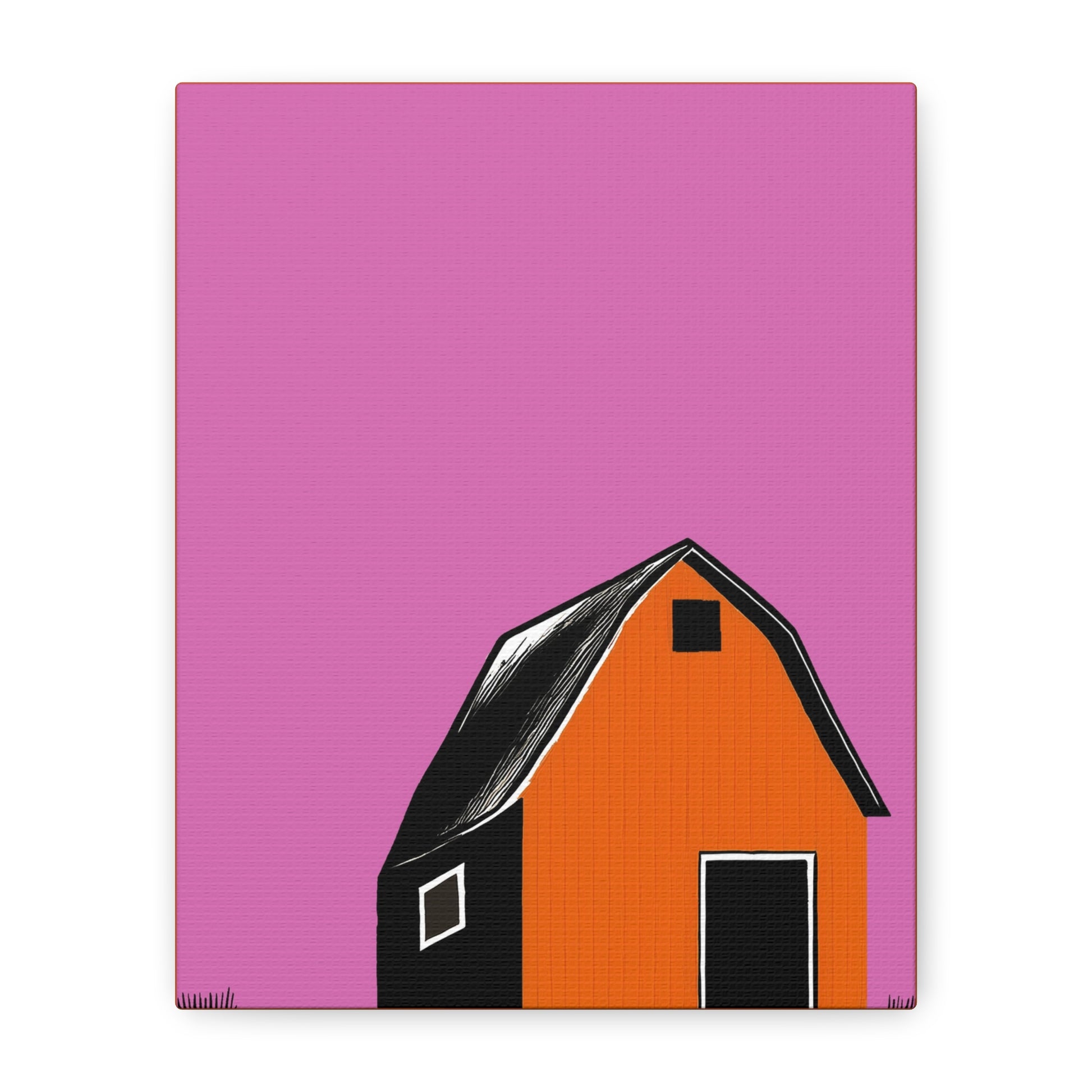 Midwest Modern Prairie Orange Barn Landscape - Matte Canvas, Stretched, 1.25"