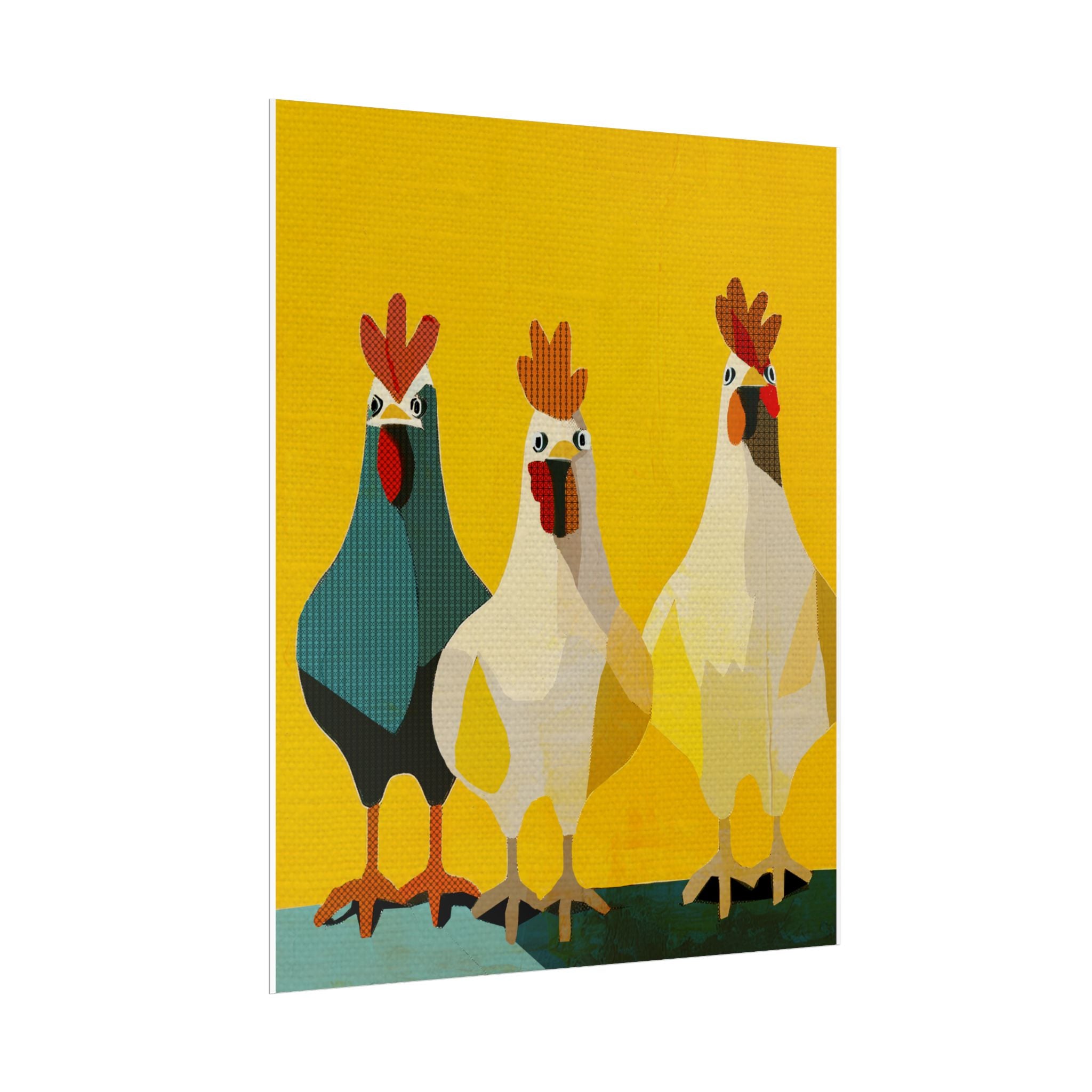Midwest Modern Pop Art Chicken Trio Two Print Rolled Poster | Farmhouse Wall Art, Rustic Decor, Animal Print, Kitchen Decor, Gift For Chicken Lovers