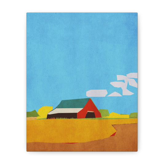 Midwest Modern Prairie Red Barn Landscape - Matte Canvas, Stretched, 1.25"