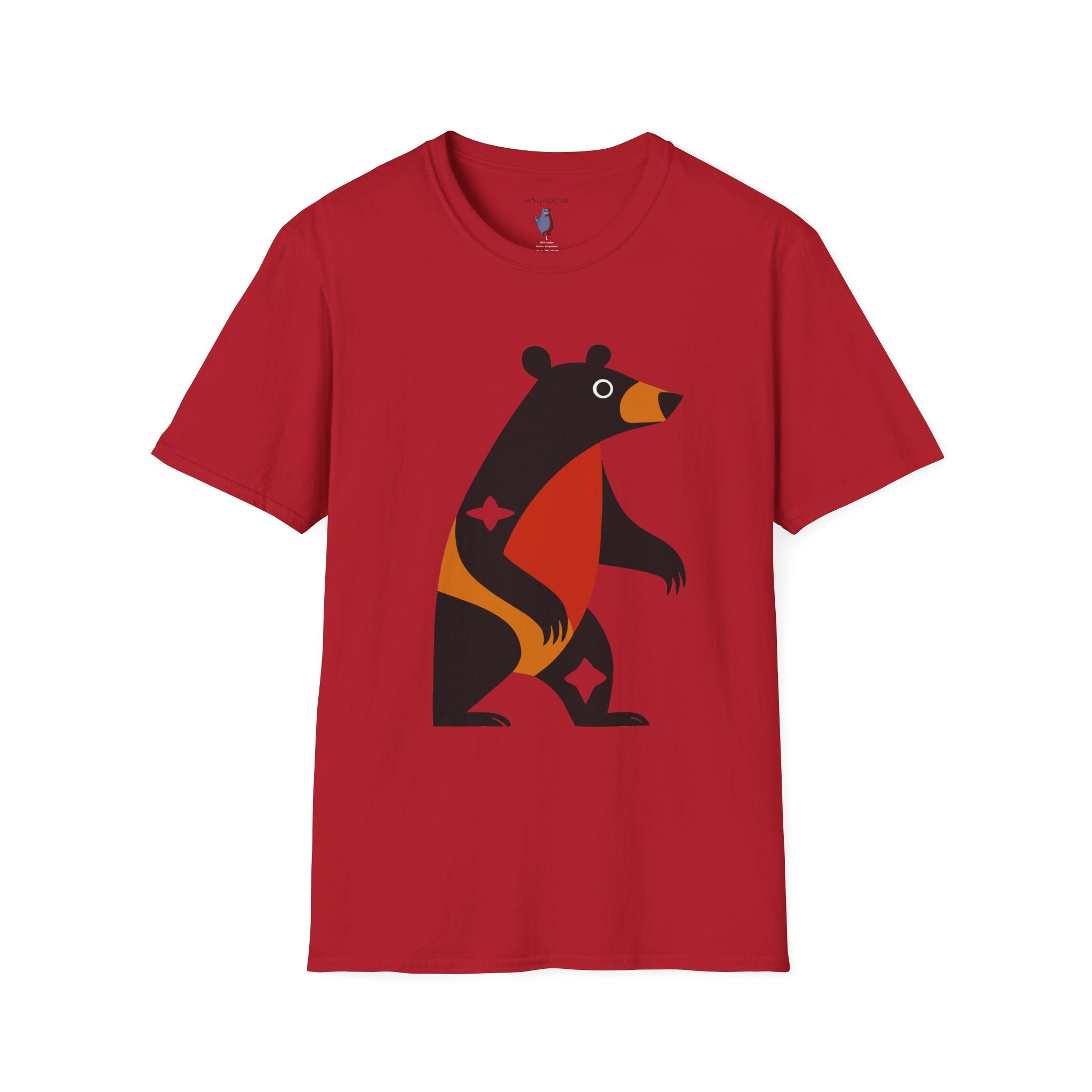 Mod Diamond Black Bear Graphic Art Tee - 100% Cotton T-Shirt