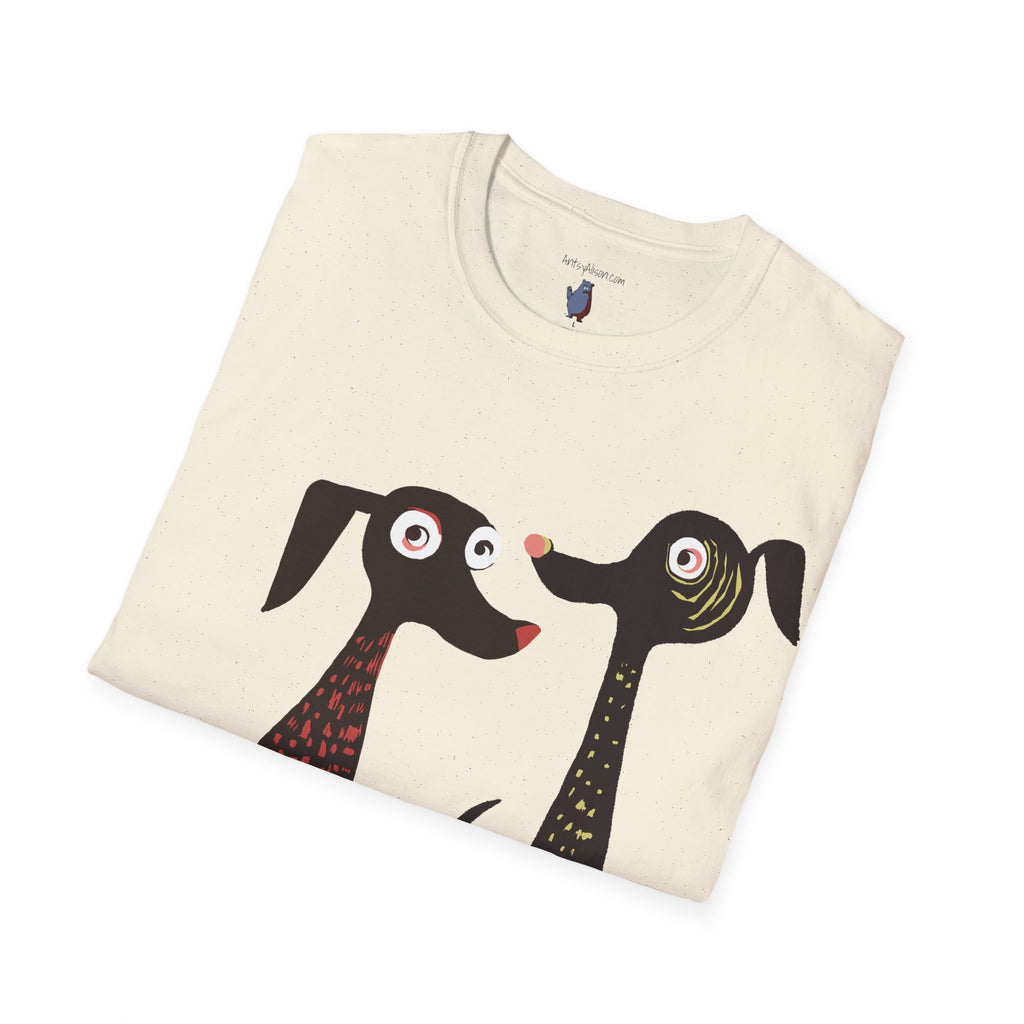 Retro Dog Duo Graphic Art Unisex T-Shirt - 100% Cotton