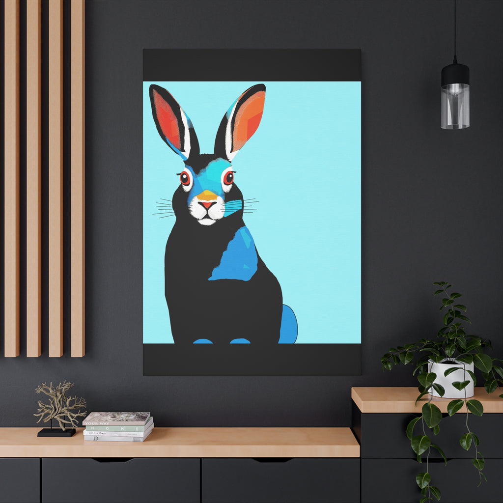Modern Blue and Black Bunny Rabbit Portrait - Matte Canvas, Stretched, 1.25"