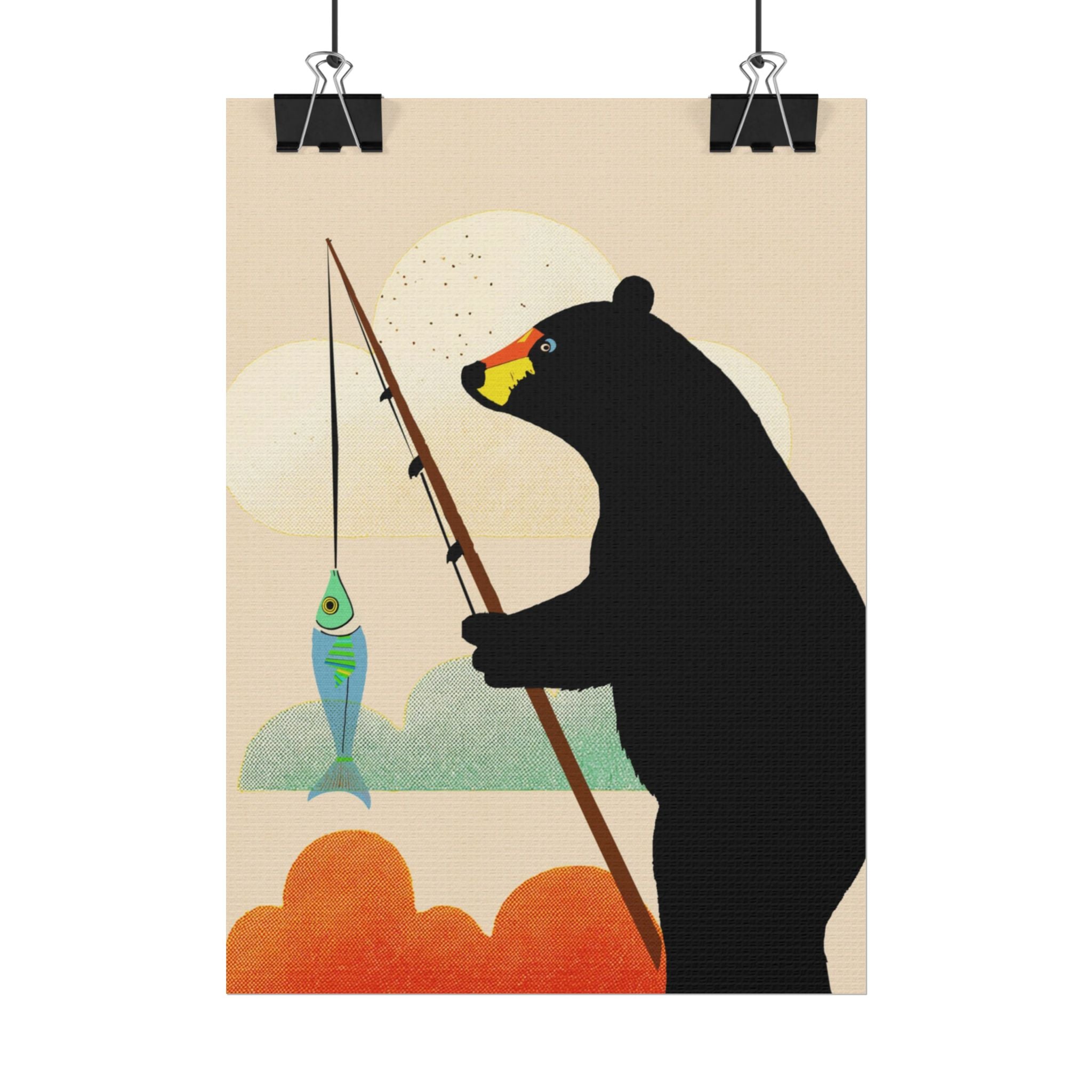 Fishing Bear with Catch Art Print Rolled Poster | Fishing, Bears