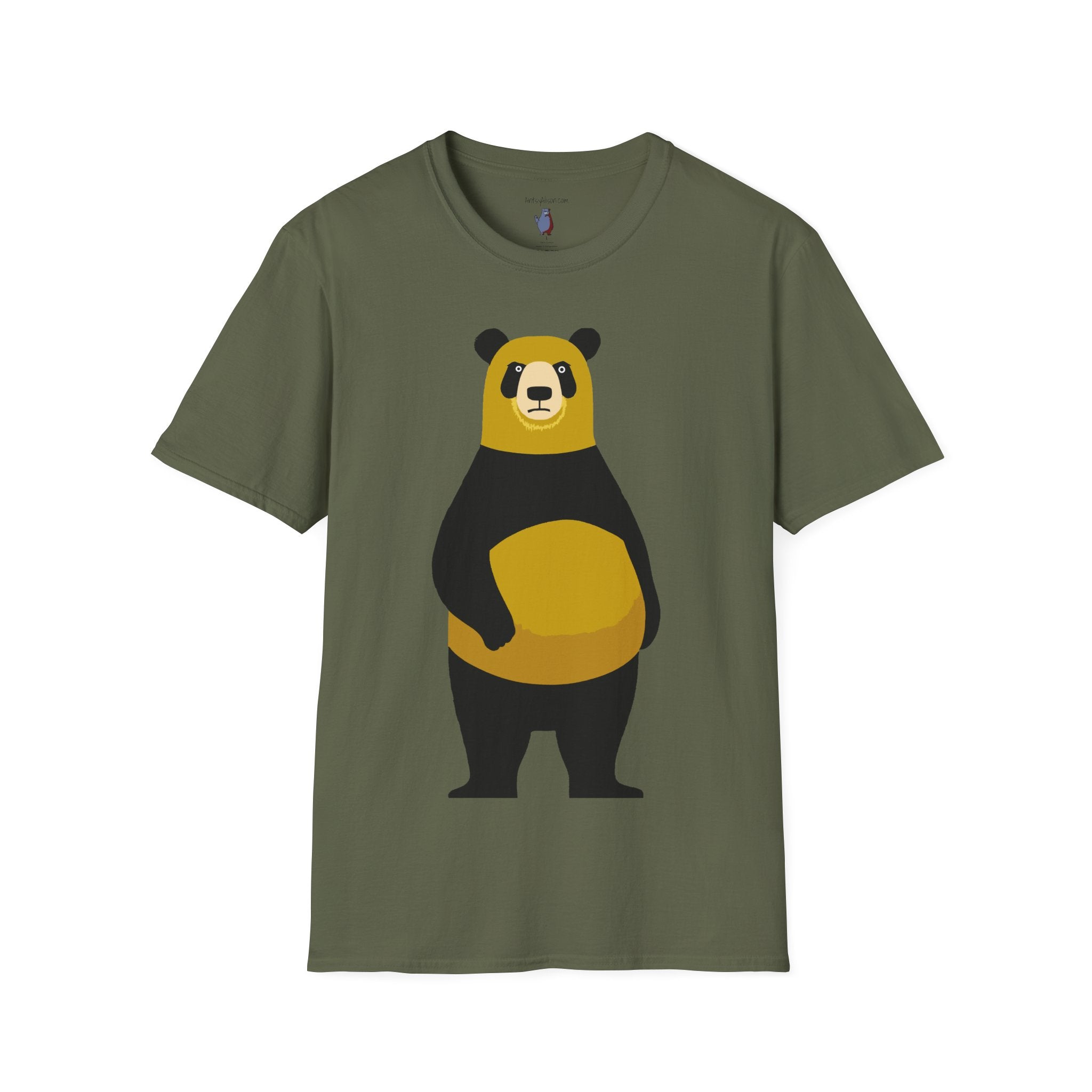 Yellow and Black Bear Number 5 Graphic Art - 100% Cotton T-Shirt