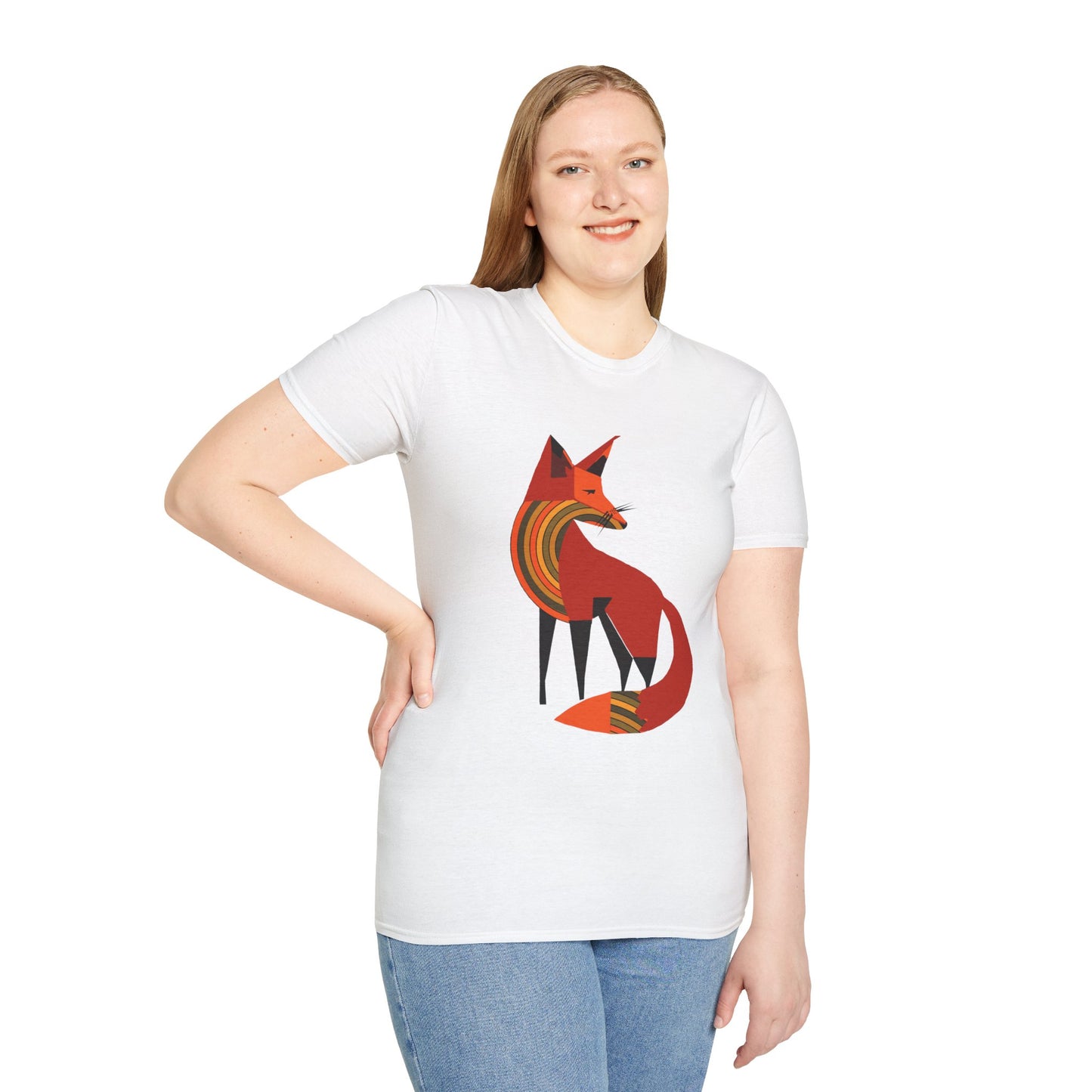 Sassy Striped Fox Graphic Art Tee - 100% Cotton T-Shirt