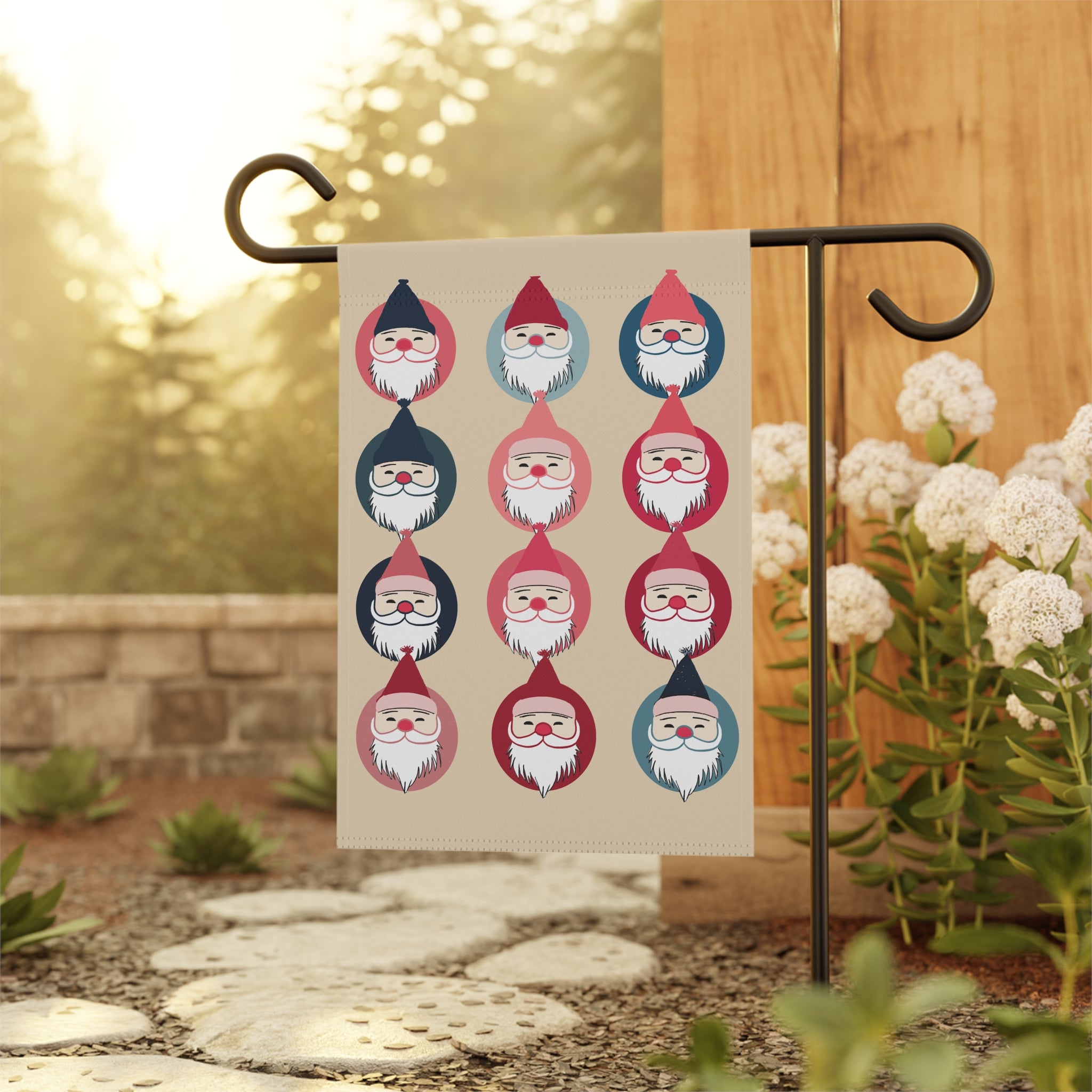 Seasonal Christmas Midwest Mod Santa in a Row Outdoor House Flag Garden Banner