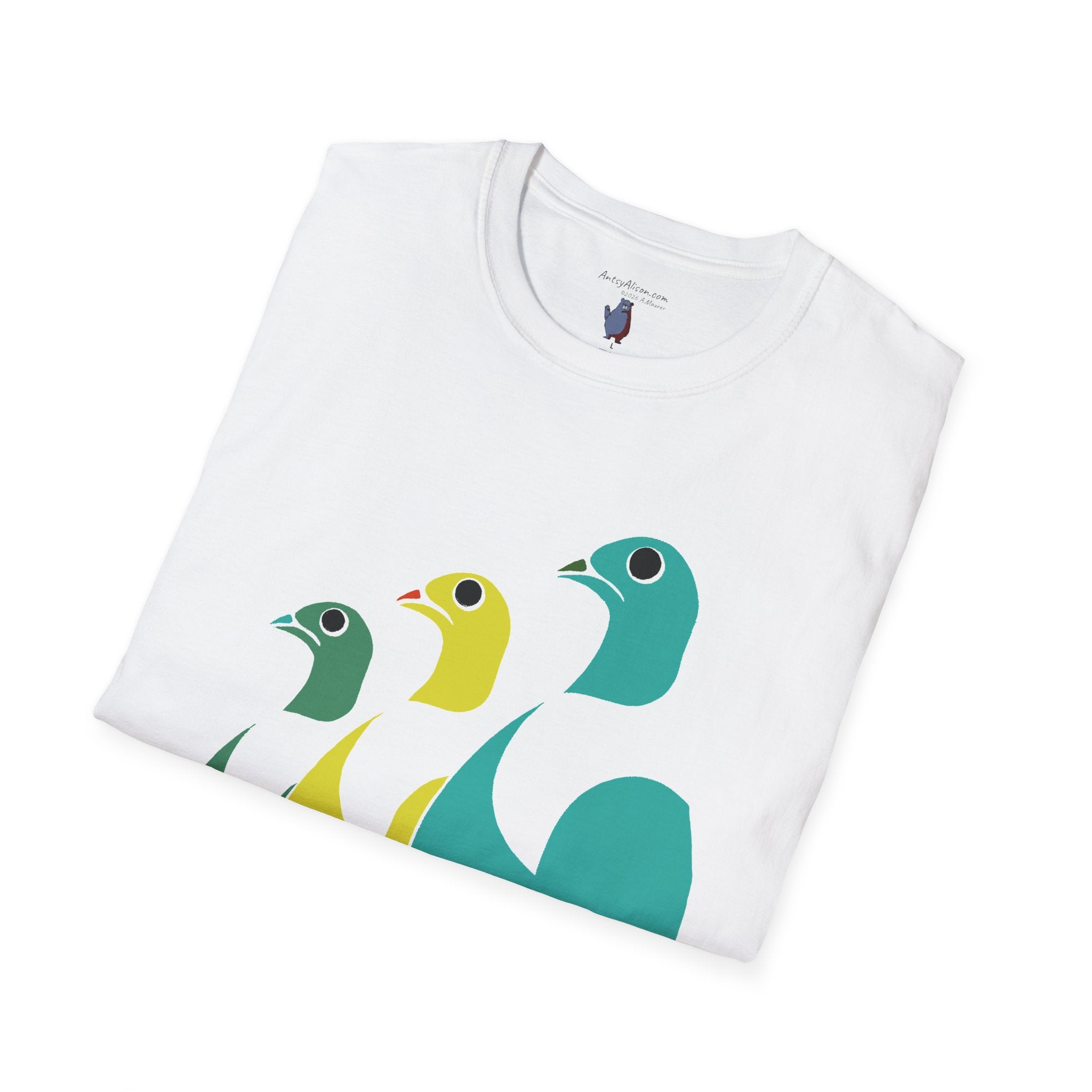 Midwest Modern Pop Art Partridge Trio in Blues - 100% Cotton Graphic Tee - animal lovers, cute, partridge, bird