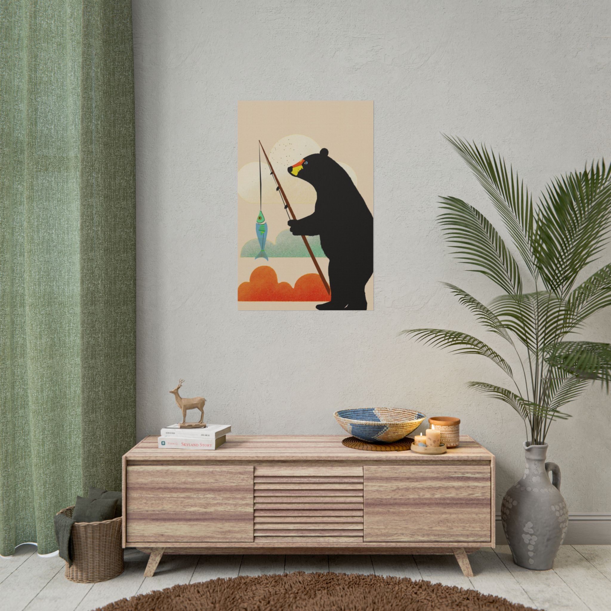 Fishing Bear with Catch Art Print Rolled Poster | Fishing, Bears