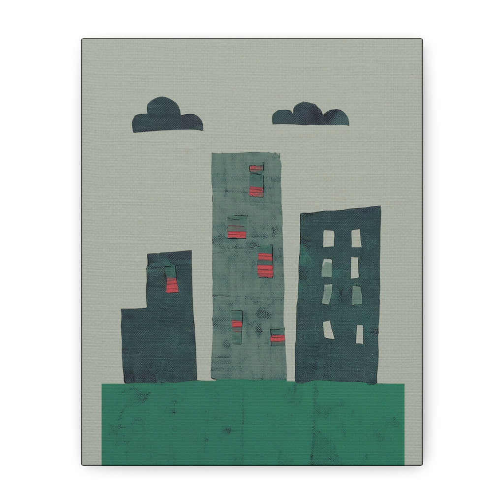 Collage Style Small Town Skyline - Matte Canvas, Stretched, 1.25"