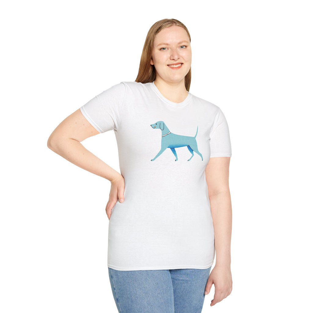 Midwest Modern Walking Blue Dog - 100% Cotton Graphic Tee - animal lovers, dogs, canines, blue