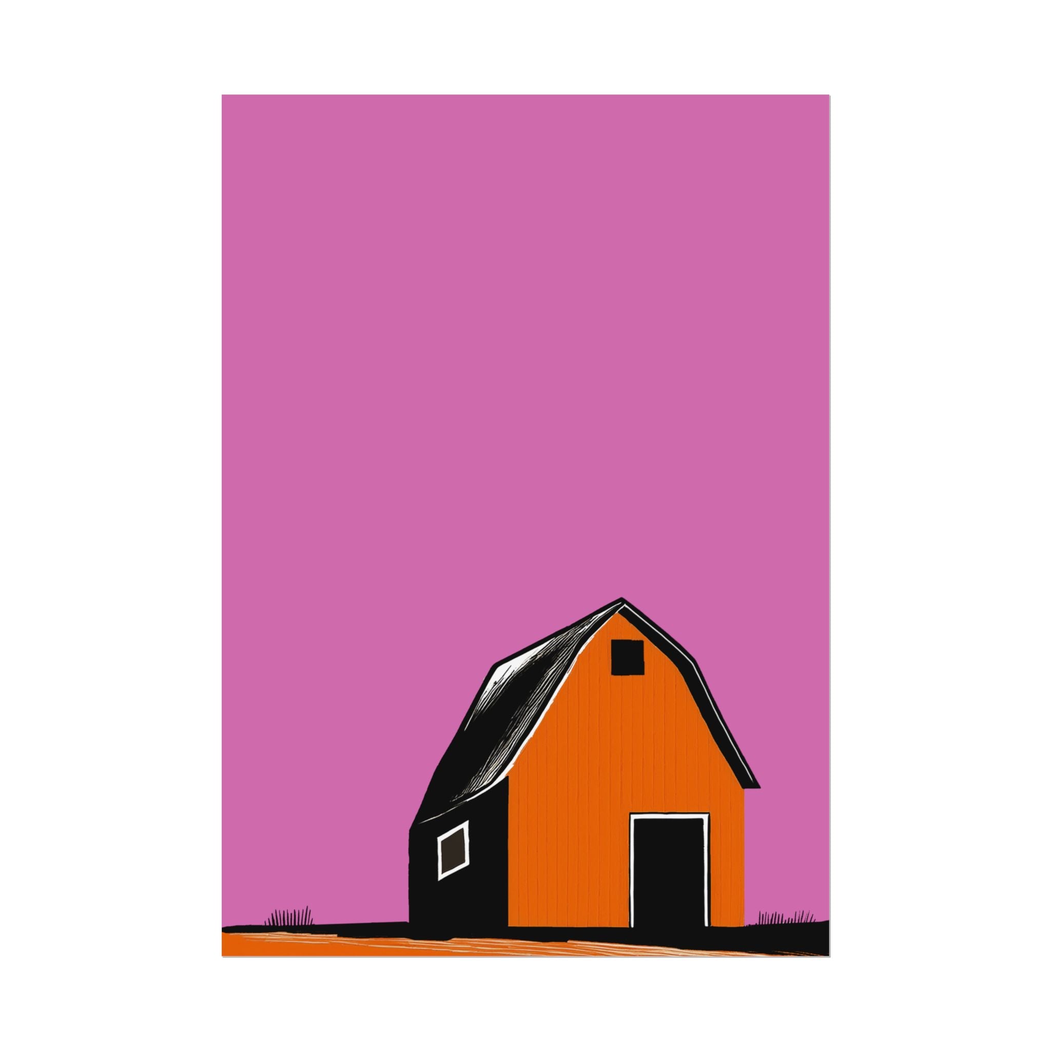Minimalist Orange Barn Poster — Modern Farmhouse Wall Art