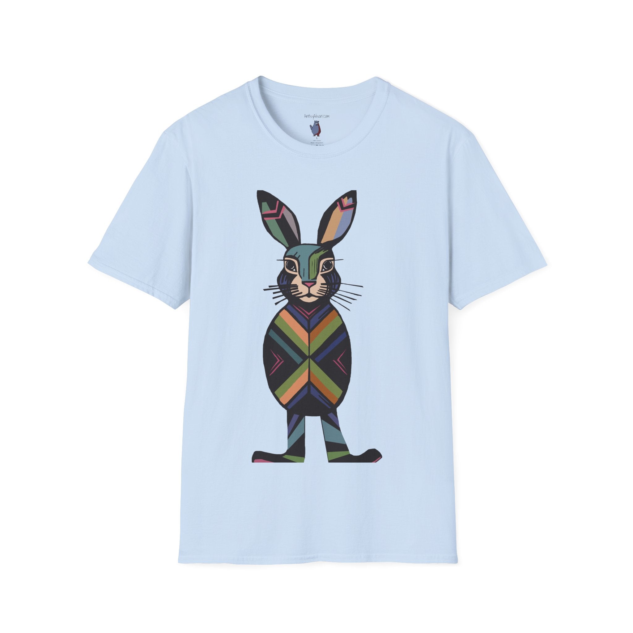 Striped Standing Bunny Rabbit - 100% Cotton T-Shirt