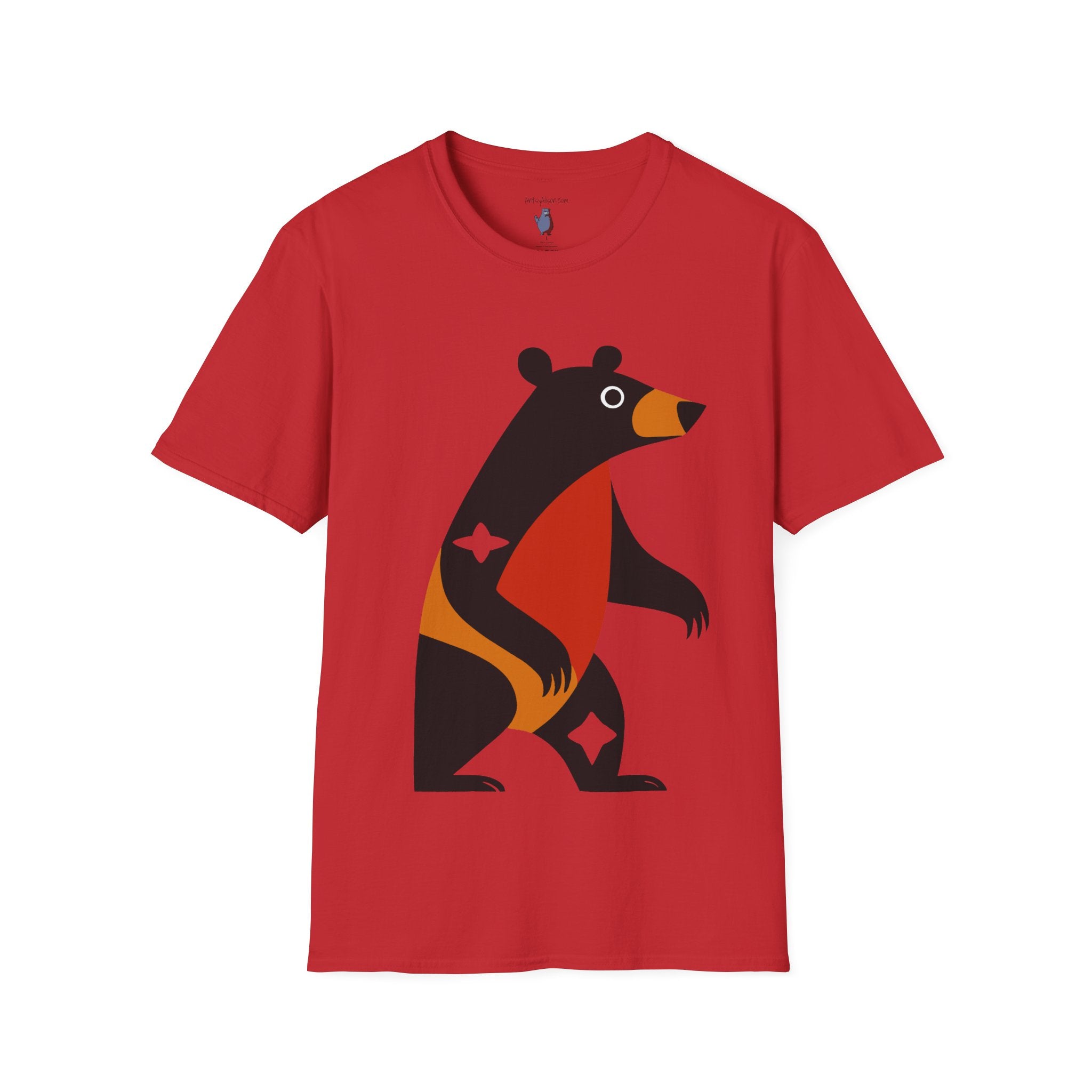 Mod Diamond Black Bear Graphic Art Tee - 100% Cotton T-Shirt