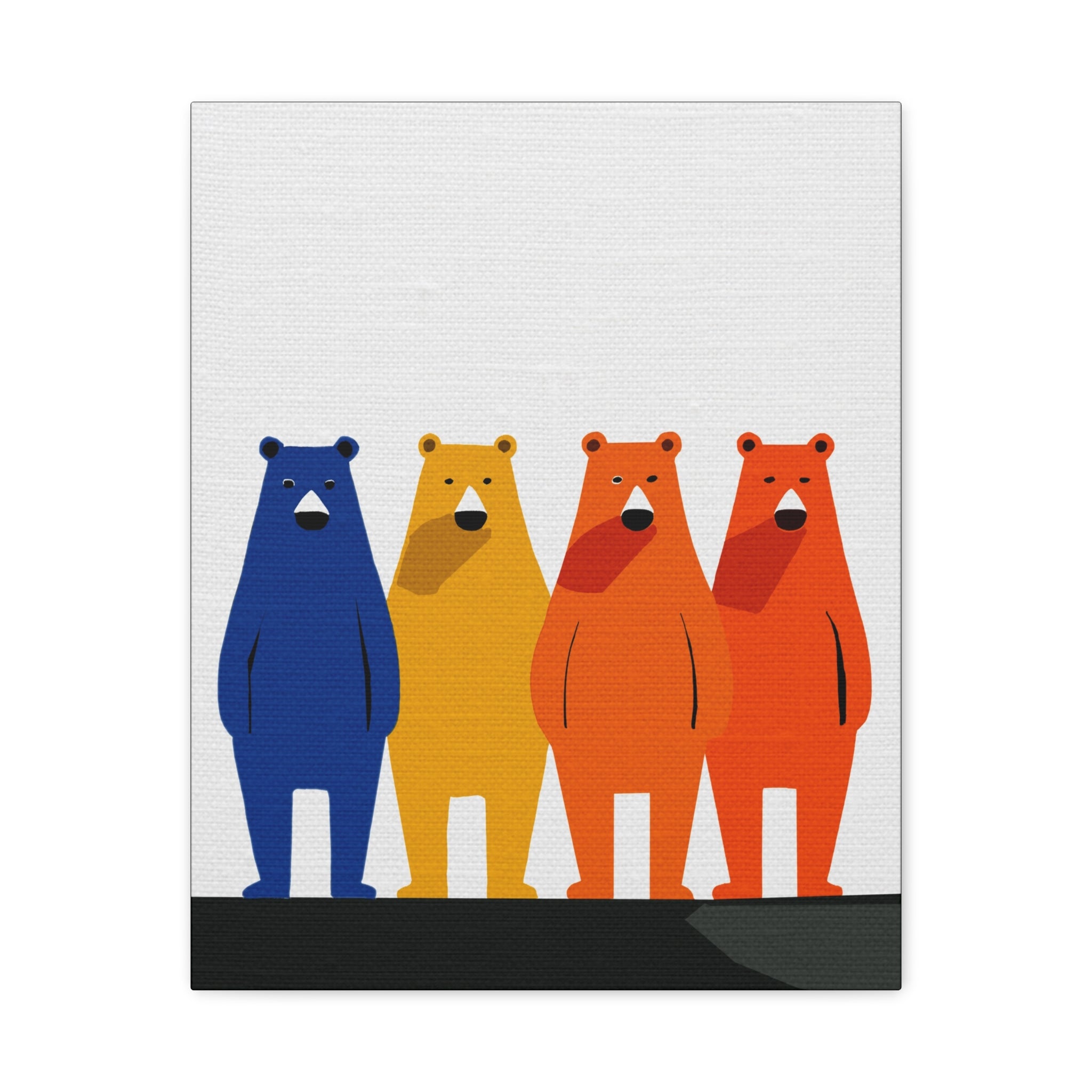 Midwest Modern Abstract Pop Primary Color Row of Four Bears Art - Matte Canvas, Stretched, 1.25" -  home decor, wall art, bears, primary colors