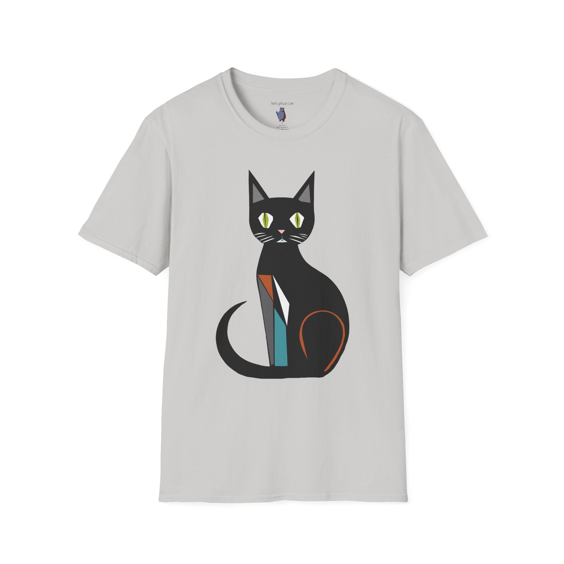 Modern Black Cat Graphic Art Tee - 100% Cotton T-Shirt