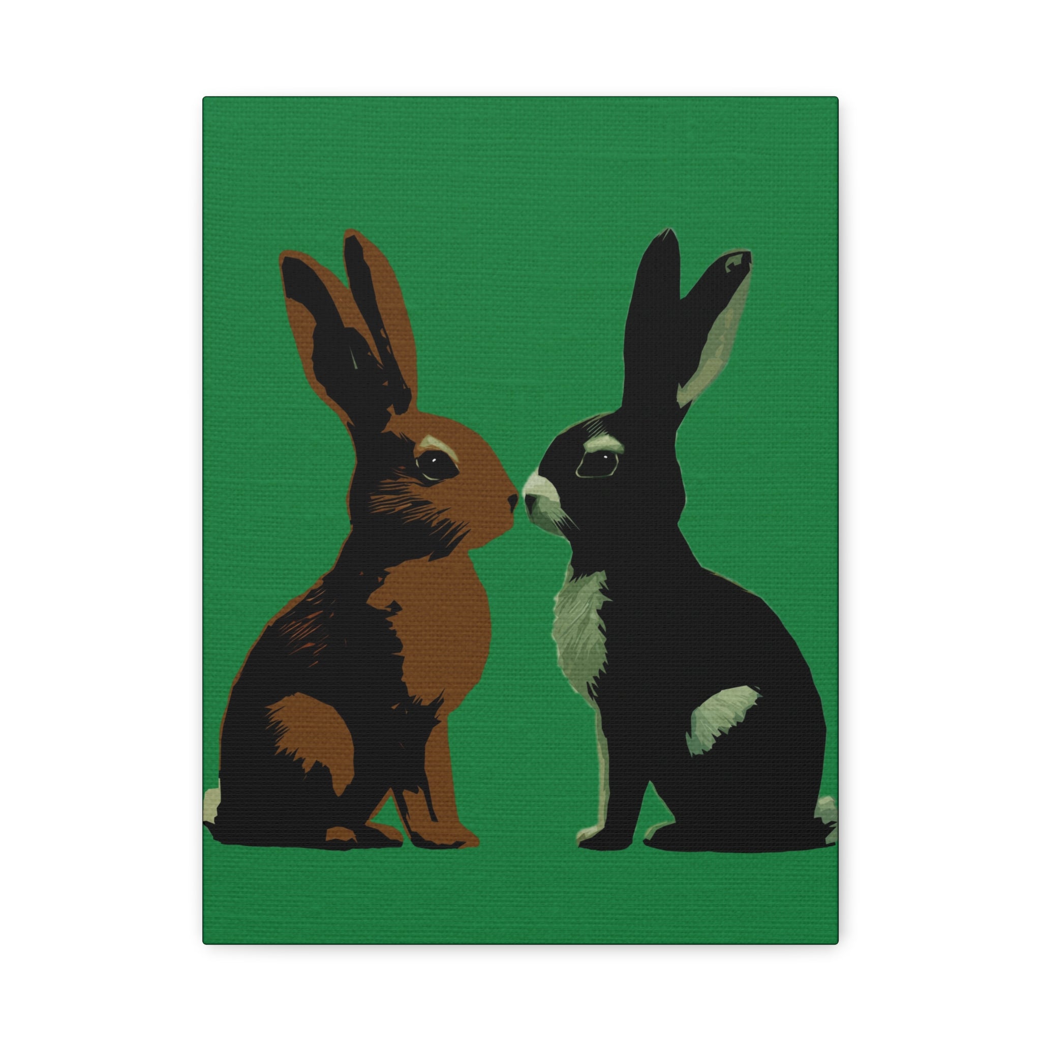 Midwest Modern Kissing Bunnies Print - Matte Canvas, Stretched, 1.25" -  home decor, wall art, nature, bunny, rabbit, love