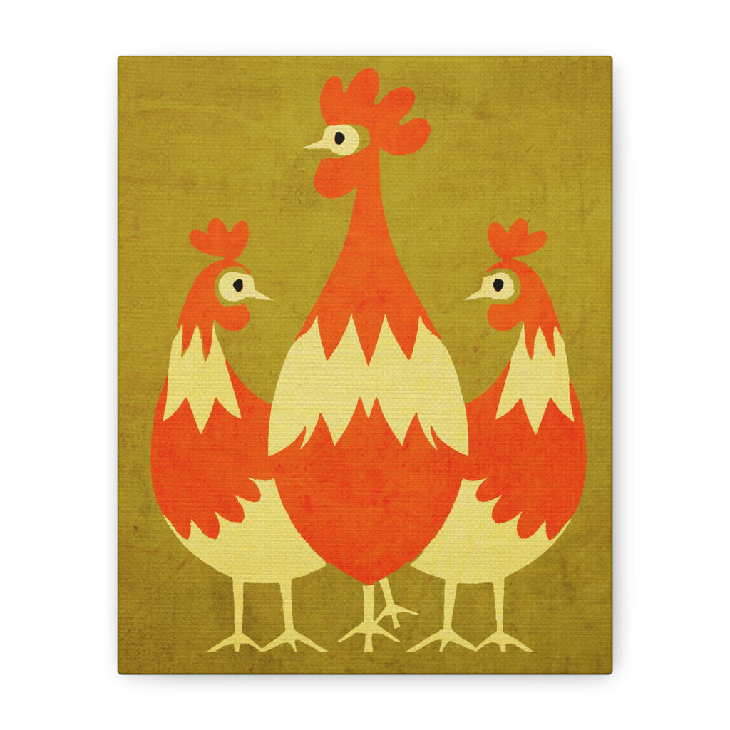 Midwest Modern Pop Art Chicken Trio Print - Matte Canvas, Stretched, 1.25"