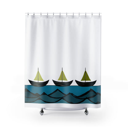 MCM Inspired Boats at Sea Shower Curtain