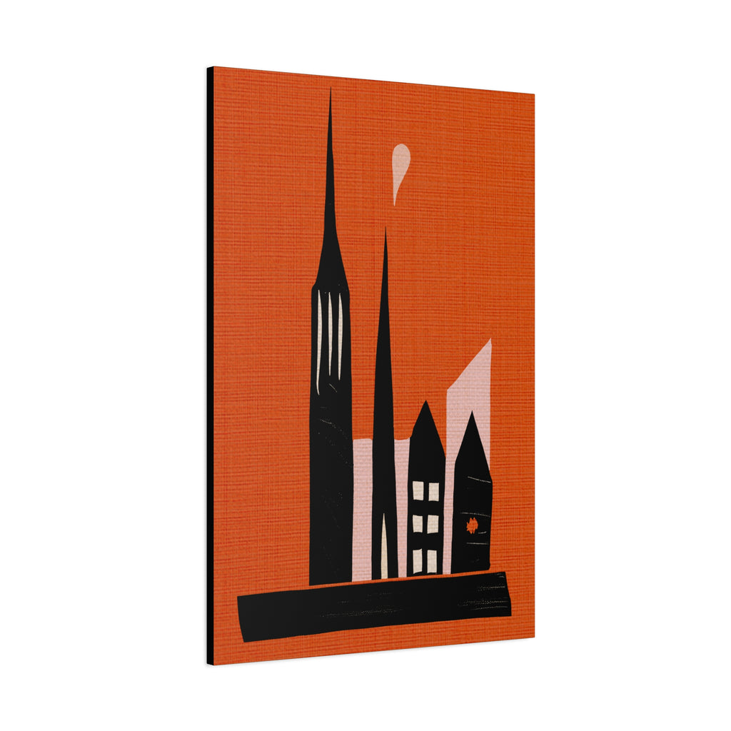 Midwest Modern Small Town Skyline in Orange - Matte Canvas, Stretched, 1.25"