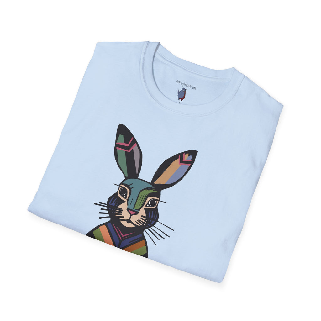 Striped Standing Bunny Rabbit - 100% Cotton T-Shirt