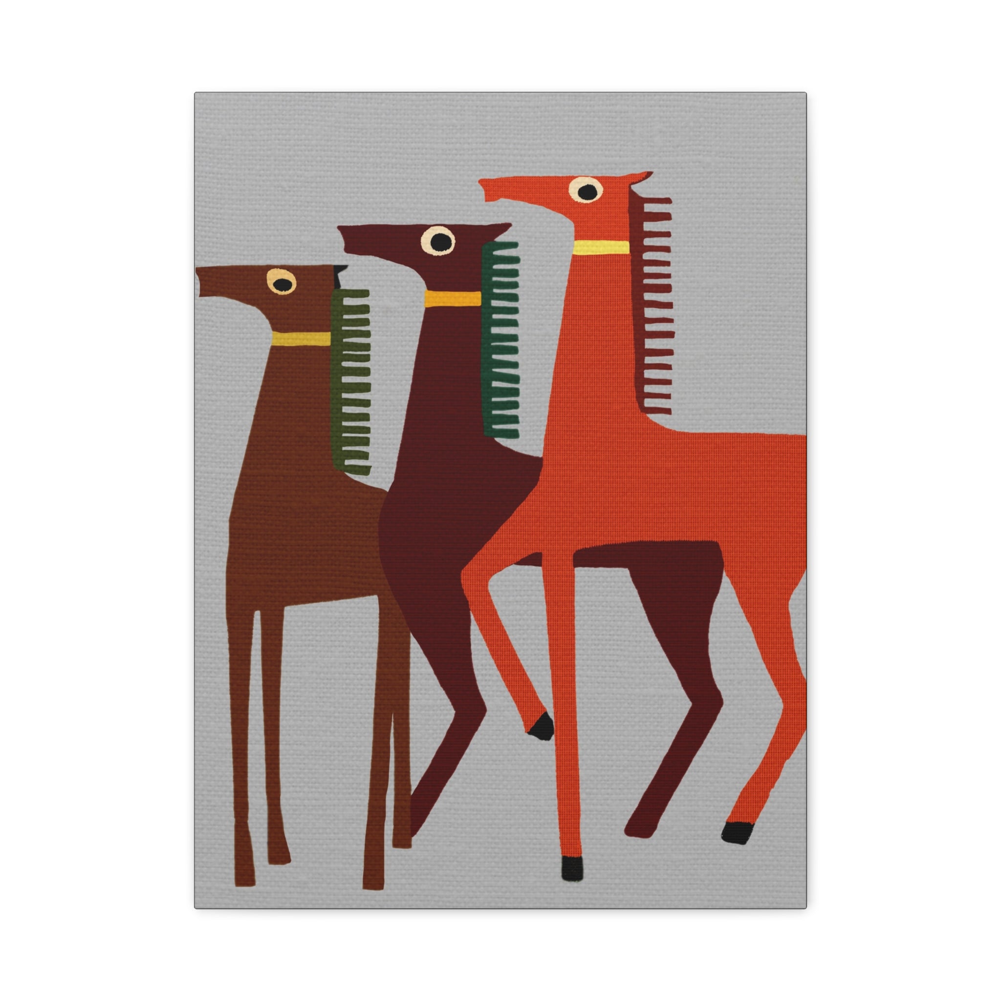 Midwest Modern Abstract Folk Art Style Horse Trio Art - Matte Canvas, Stretched, 1.25" -  home decor, wall art, folk art, horses