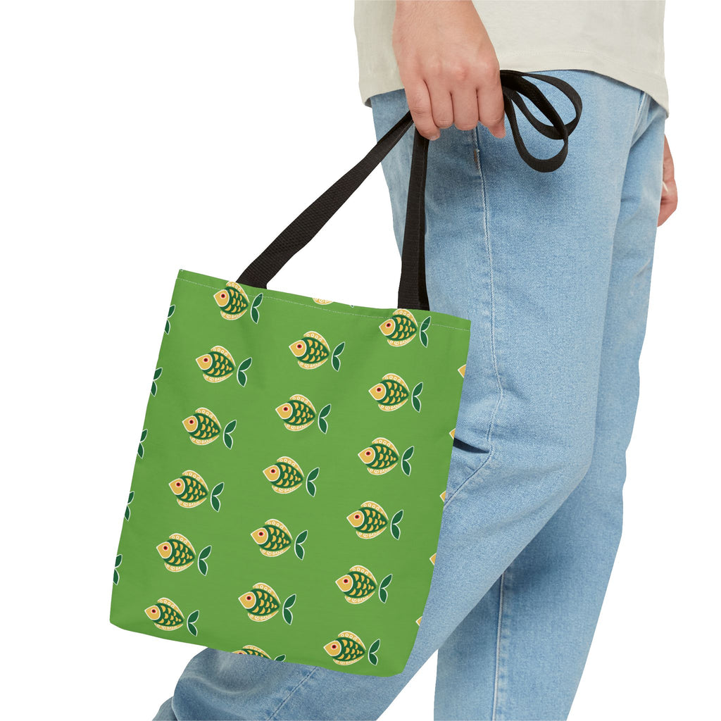 Midwest Mod Green Fish Tote Bag, Eco-Friendly Shopping Bag, Beach Tote, Gift for Nature Lovers, Summer Accessory, Lightweight Carryall