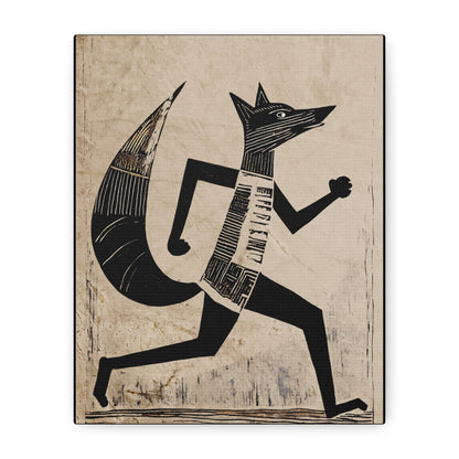 Folk Art Inspired Whimsical Running Fox Art Print -Matte Canvas, Stretched, 1.25"