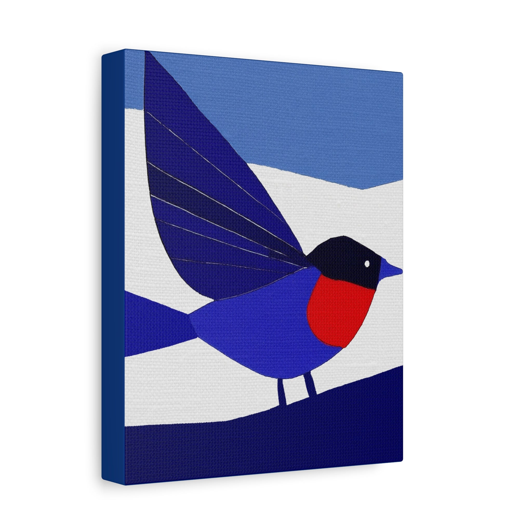 Midwest Modern Abstract Bird in Blue and Red Folk Art - Matte Canvas, Stretched, 1.25" -  home decor, wall art, bird, folk art