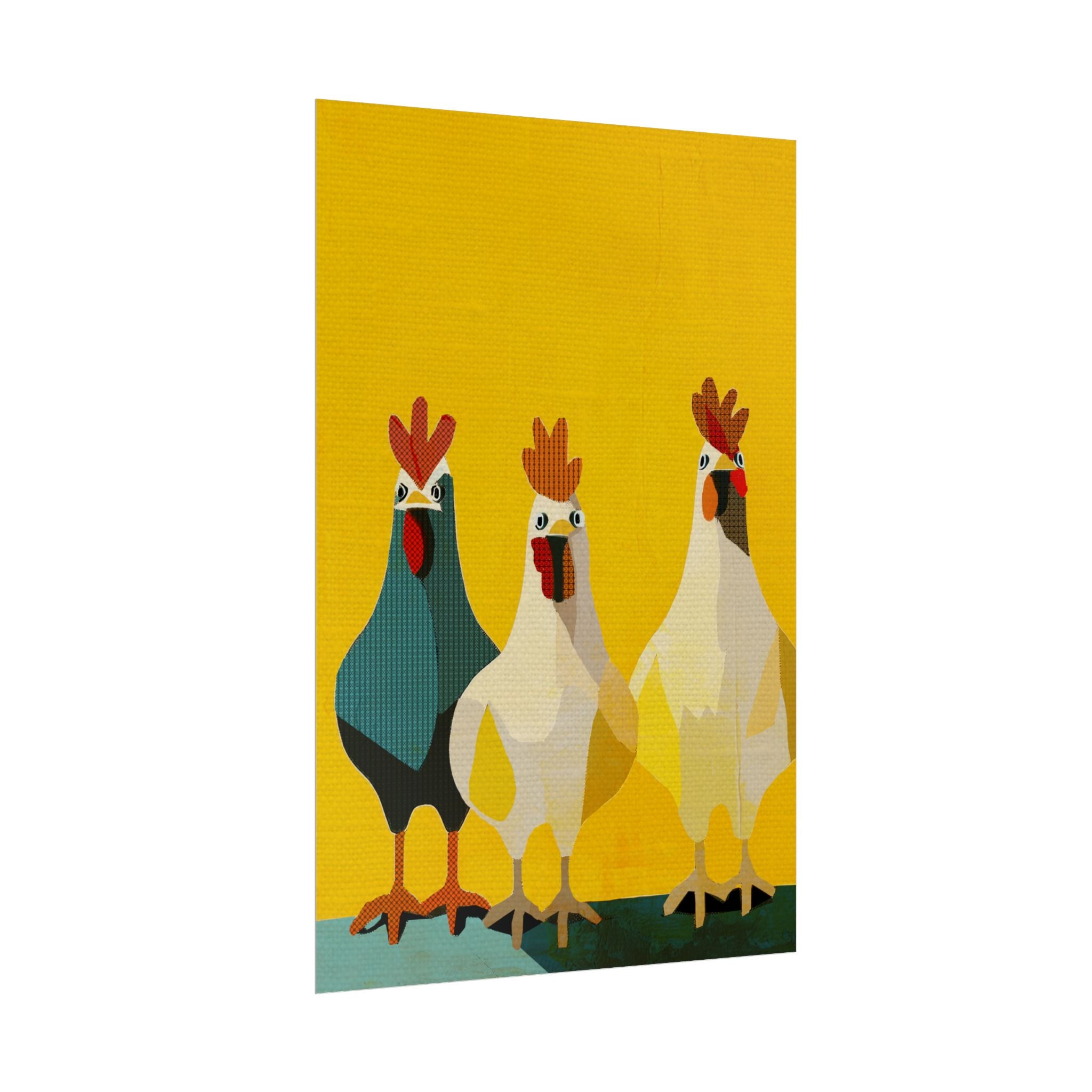 Midwest Modern Pop Art Chicken Trio Two Print Rolled Poster | Farmhouse Wall Art, Rustic Decor, Animal Print, Kitchen Decor, Gift For Chicken Lovers
