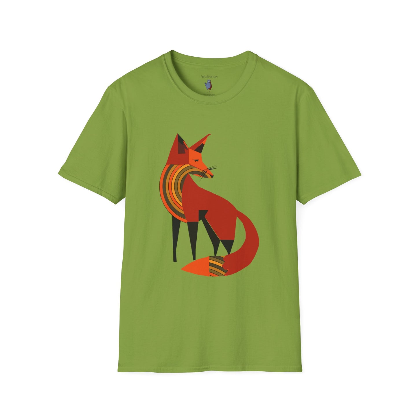 Sassy Striped Fox Graphic Art Tee - 100% Cotton T-Shirt