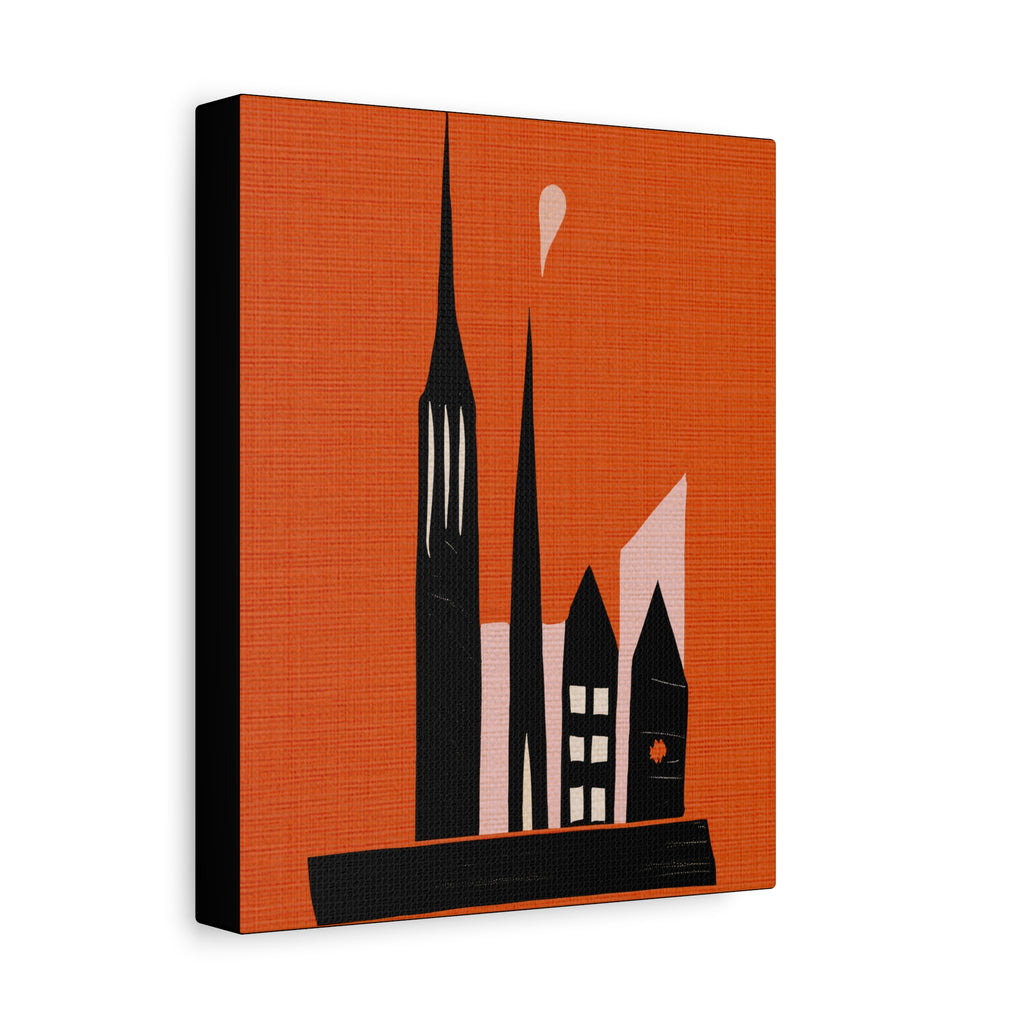 Midwest Modern Small Town Skyline in Orange - Matte Canvas, Stretched, 1.25"